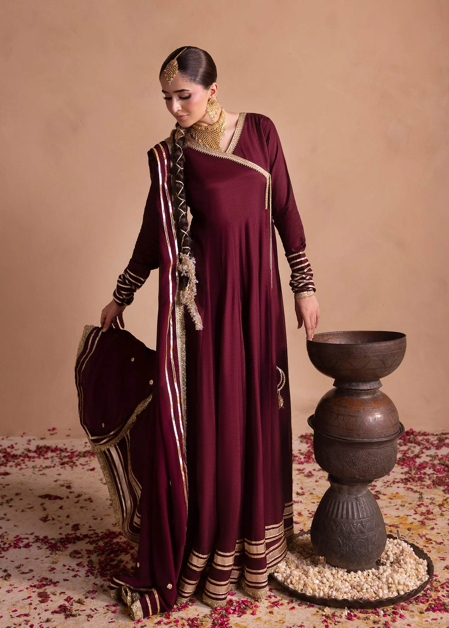 raw silk Angrakha in Wine - view 5