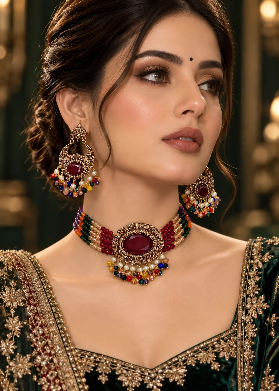 Jewelry Set in Multi, ruby red Color by - Trendy Women Jewelry Set RMZ8260 - view 4