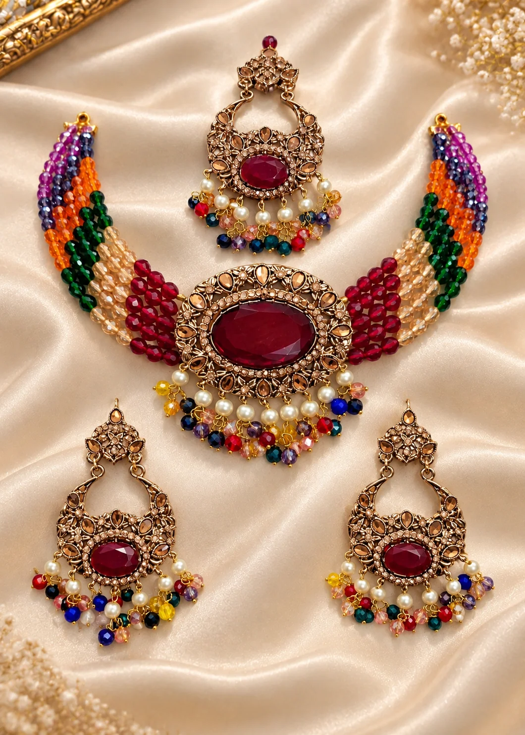 Jewelry Set in Multi, ruby red Color by - Trendy Women Jewelry Set RMZ8260 - view 3