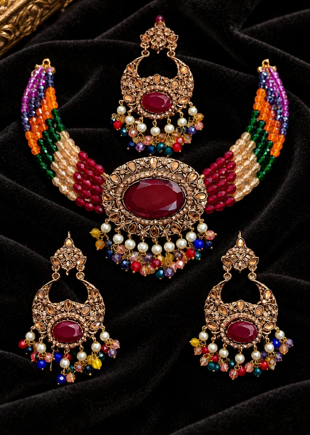 Jewelry Set in Multi, ruby red Color by - Trendy Women Jewelry Set RMZ8260 - view 2