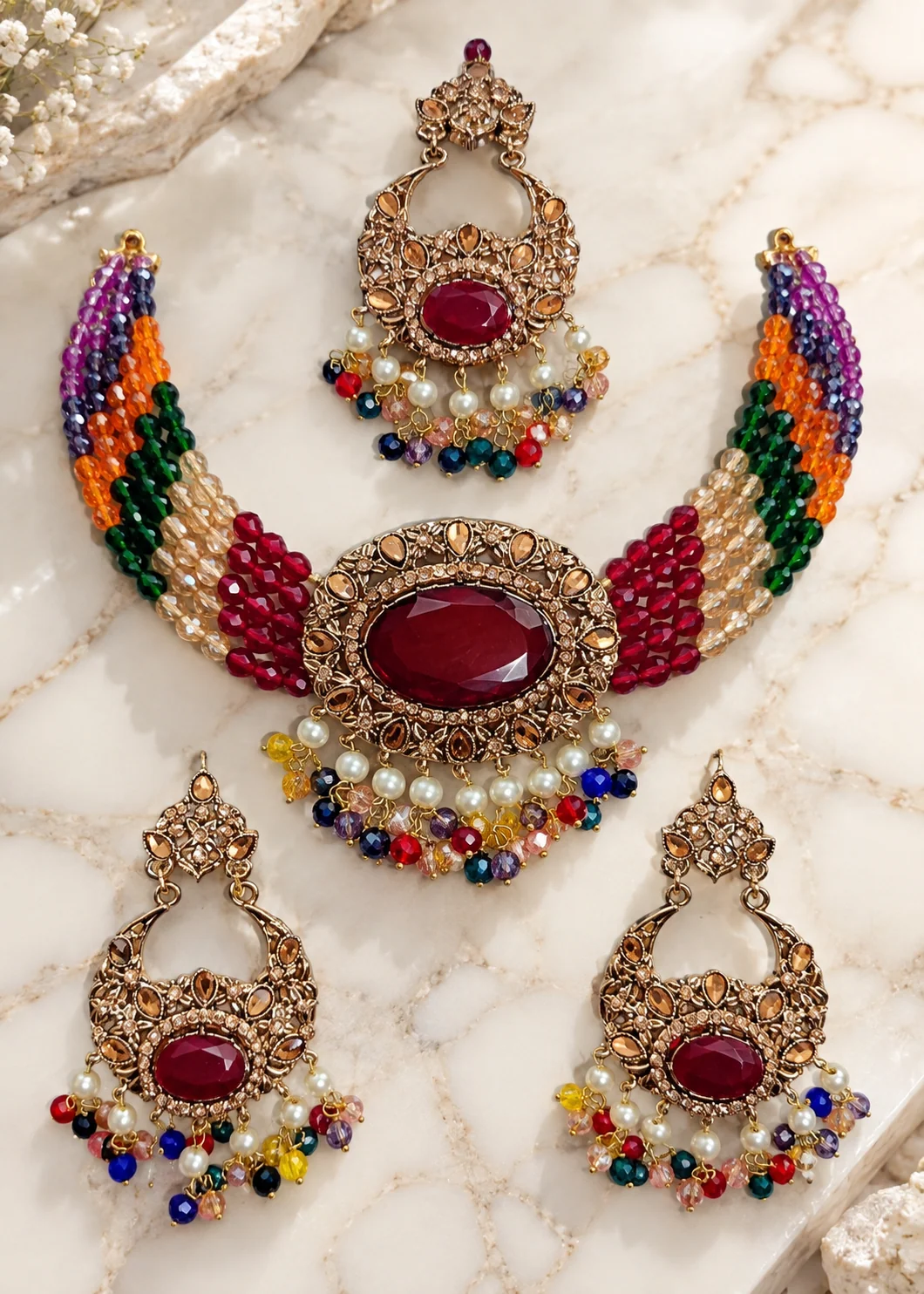 Jewelry Set in Multi, ruby red Color by - Trendy Women Jewelry Set RMZ - jewelry sets for women at ShoplyHub