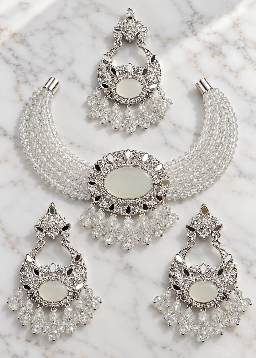 Jewelry Set in Silver, floral white Color by - Trendy Women Jewelry Se - jewelry sets for women at ShoplyHub