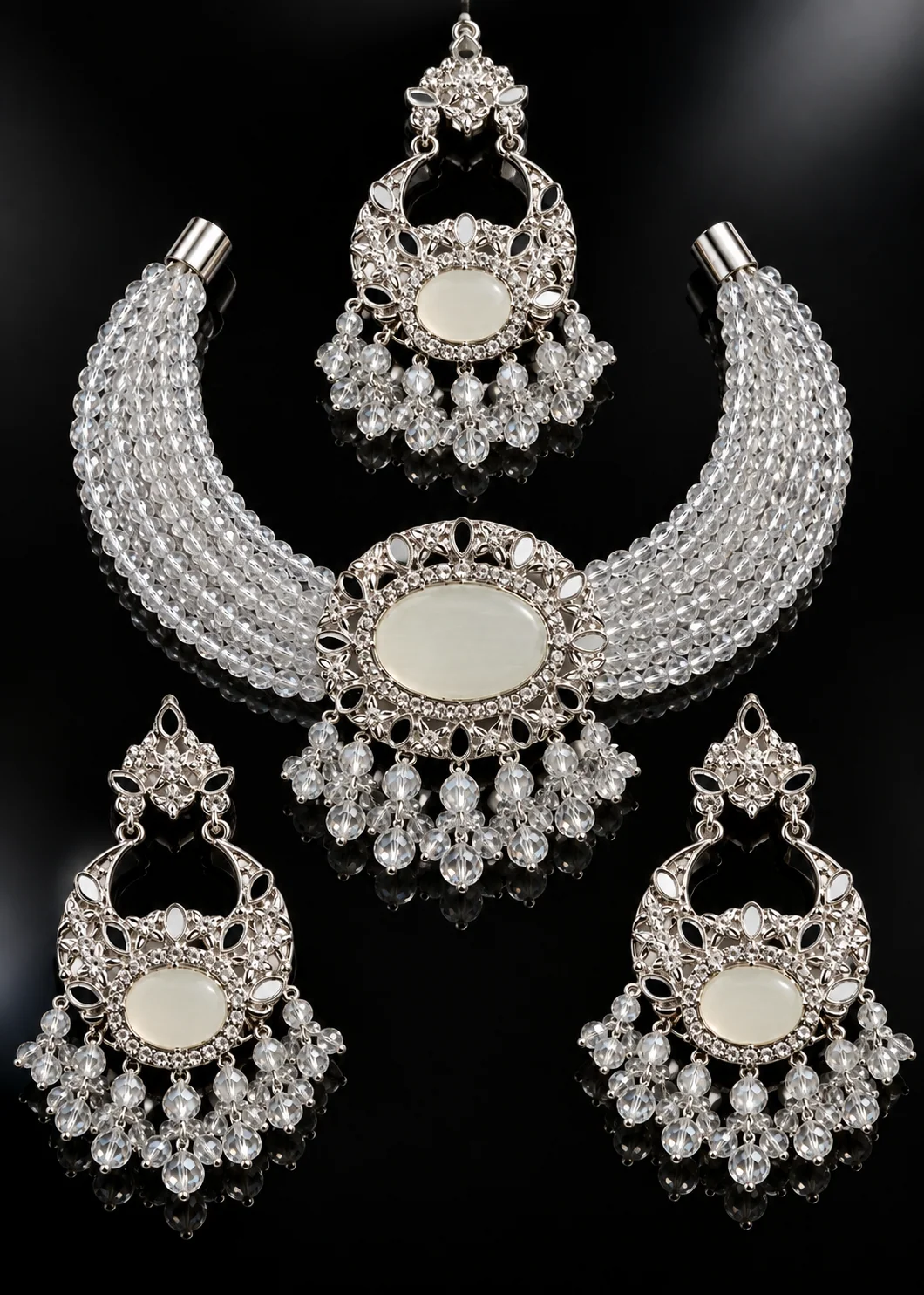Jewelry Set in Silver, floral white Color by - Trendy Women Jewelry Set OPD1268 - view 2
