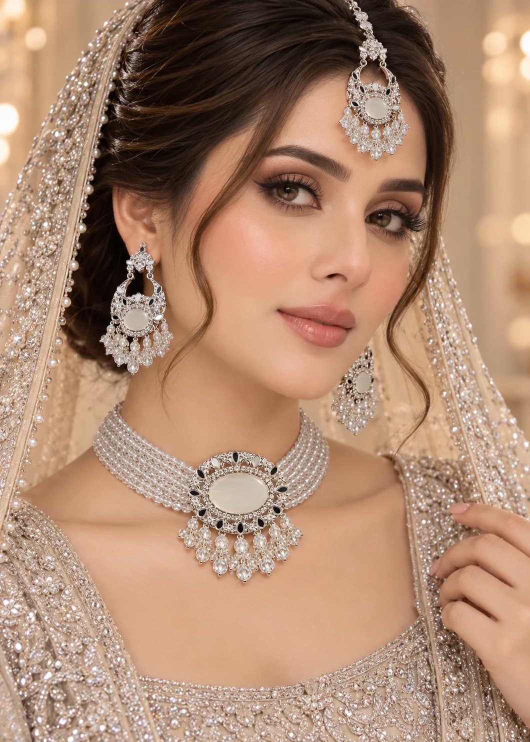 Jewelry Set in Silver, floral white Color by - Trendy Women Jewelry Set OPD1268 - view 4
