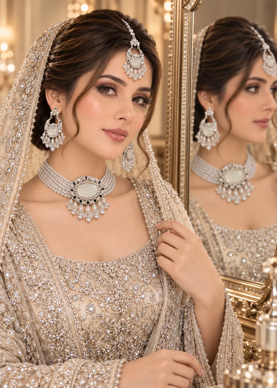 Jewelry Set in Silver, floral white Color by - Trendy Women Jewelry Set OPD1268 - view 5