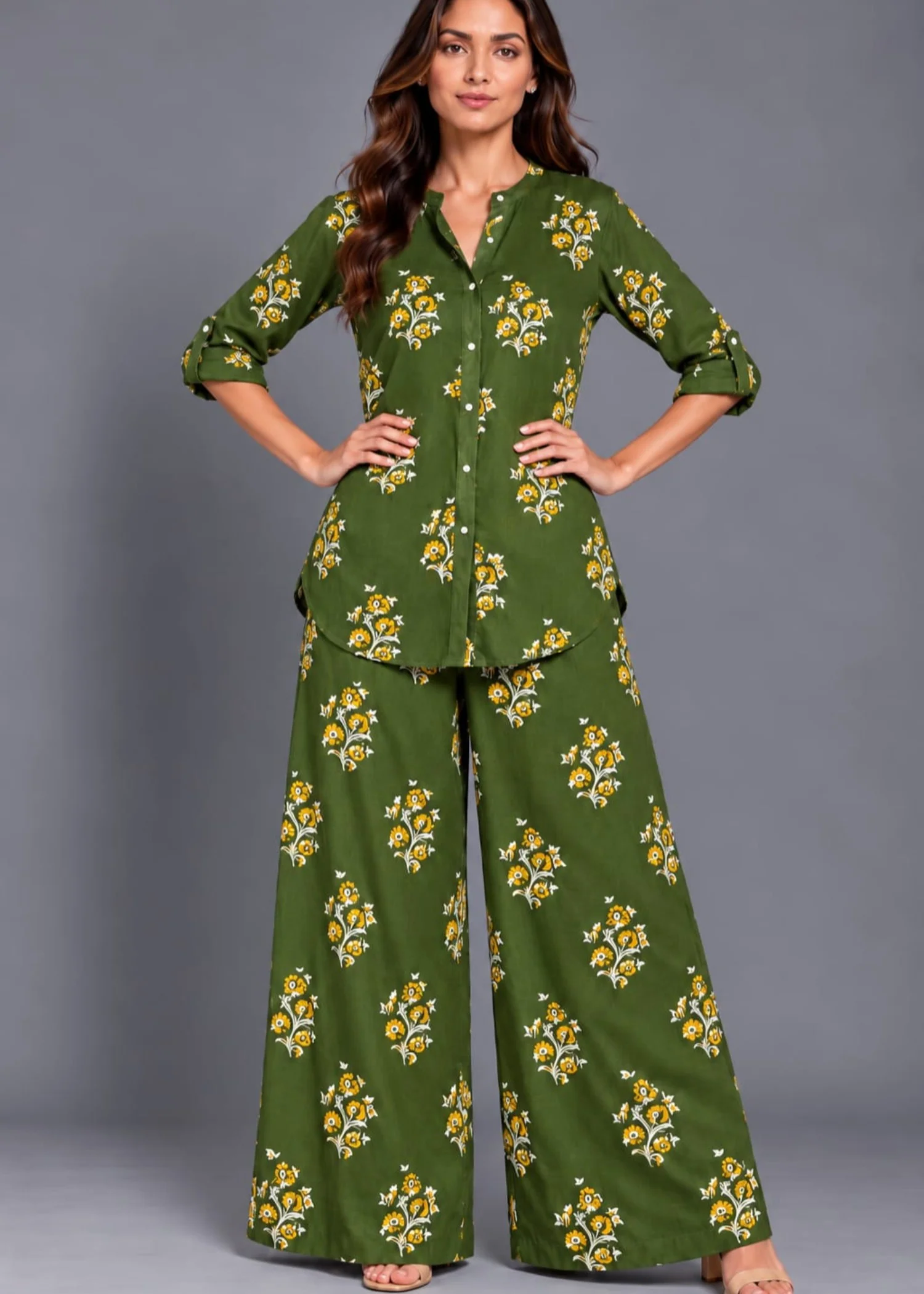 linen Co ord Sets in Dark green