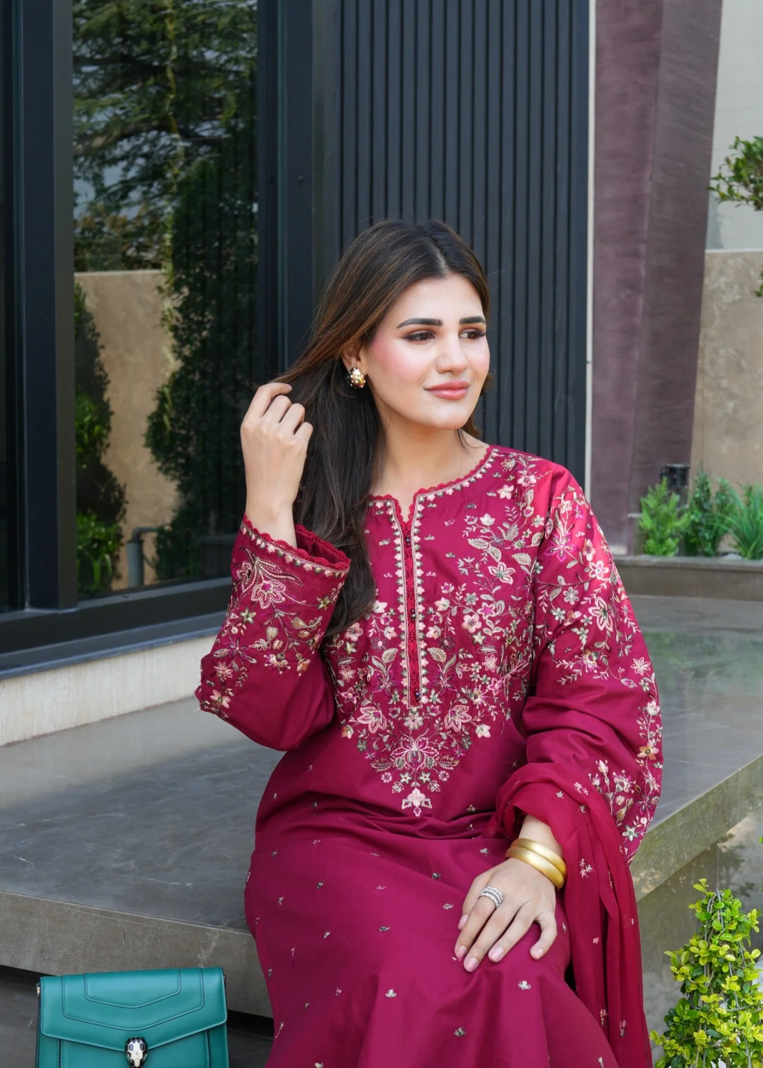 lawn Kurta Set in Maroon - view 5