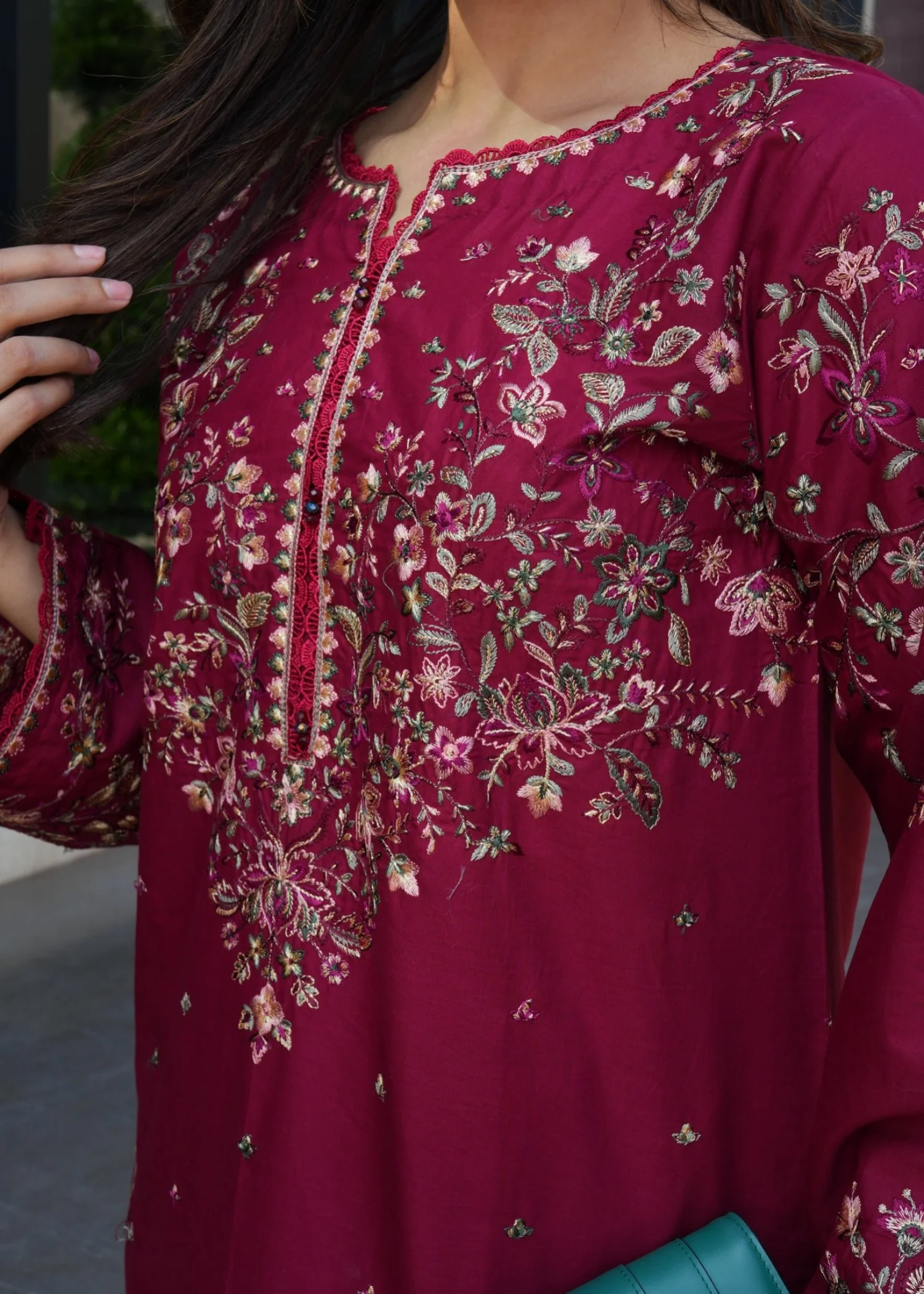 lawn Kurta Set in Maroon - view 4