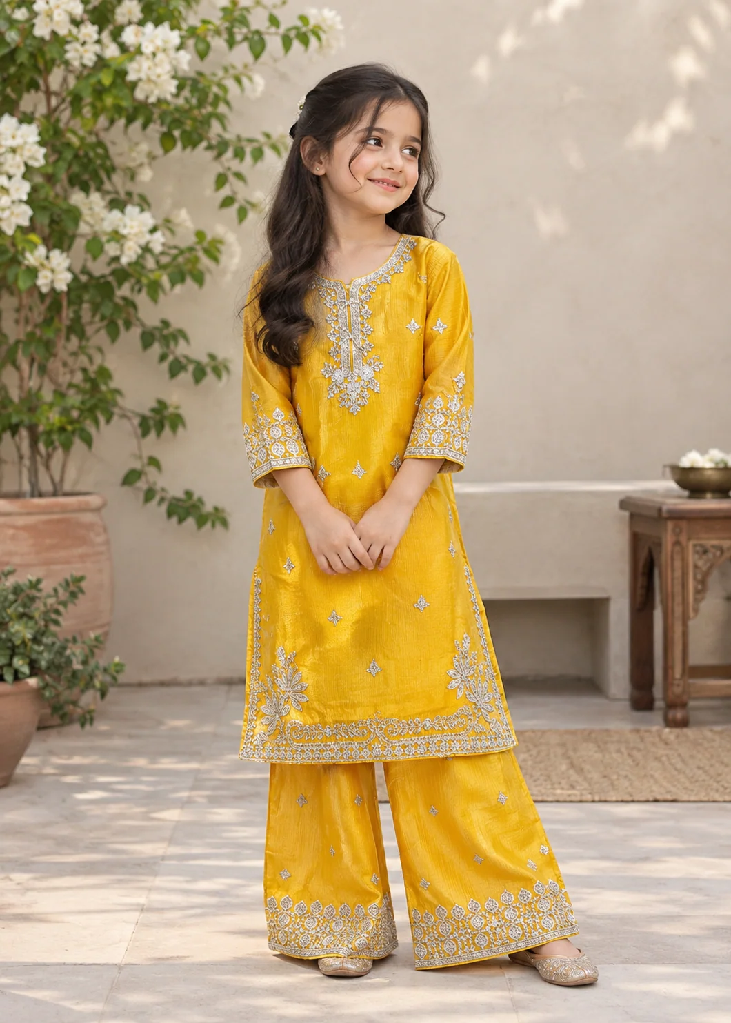 organza Kurta Set in Mustard