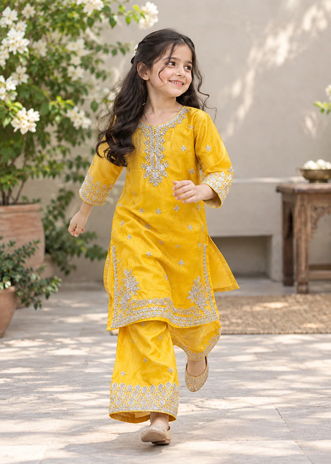 organza Kurta Set in Mustard - view 4