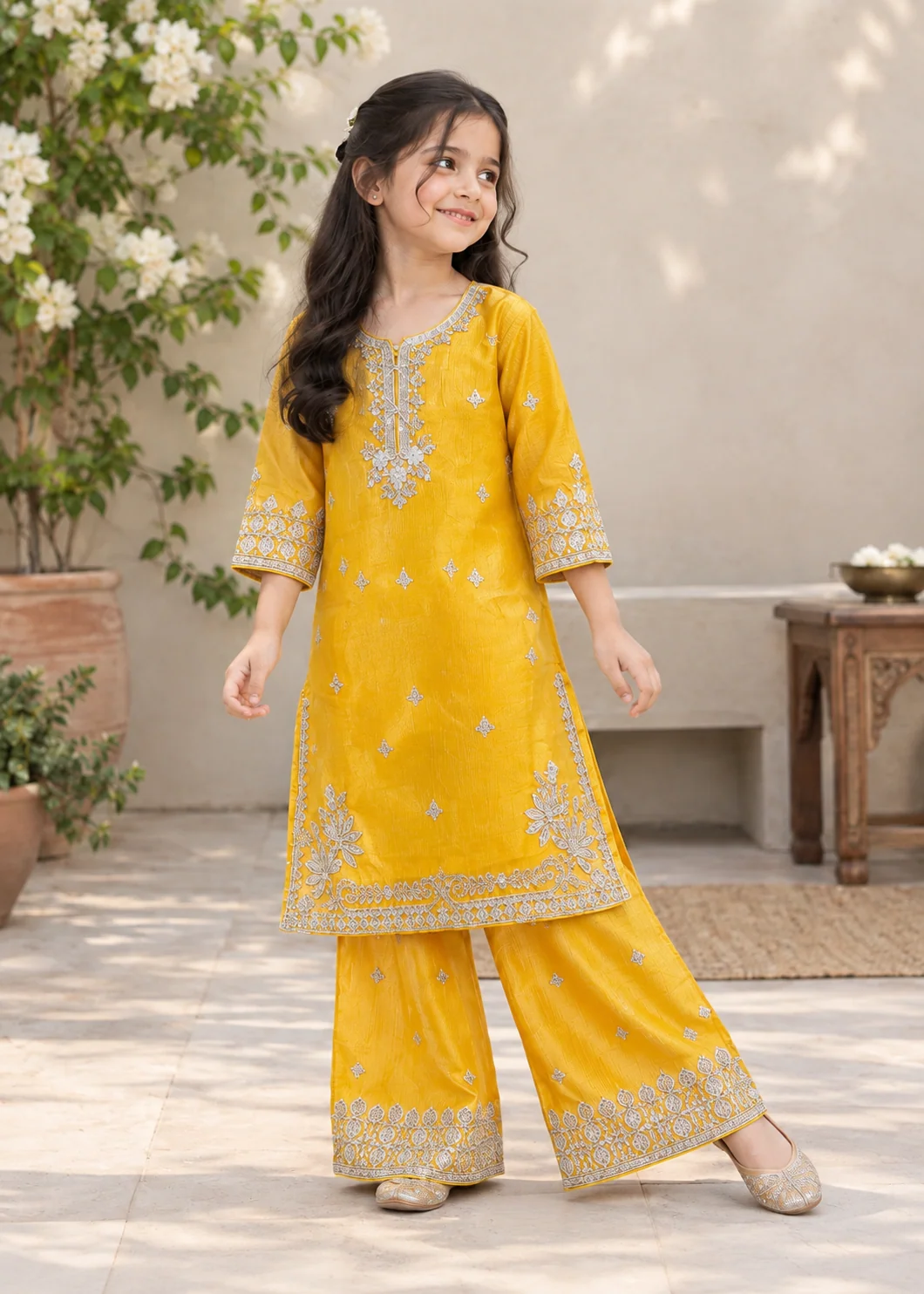organza Kurta Set in Mustard - view 3