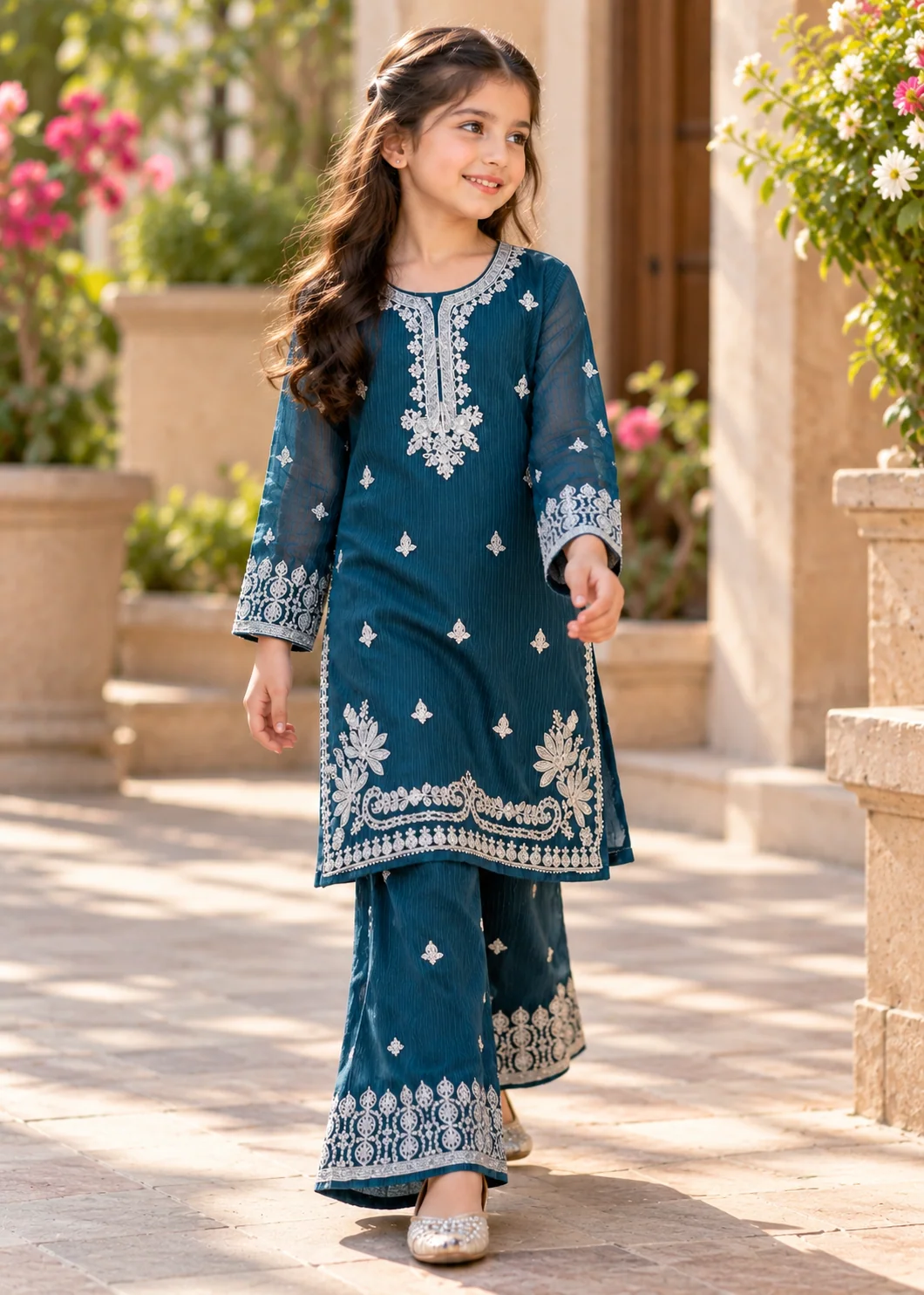 organza Kurta Set in Teal - view 2