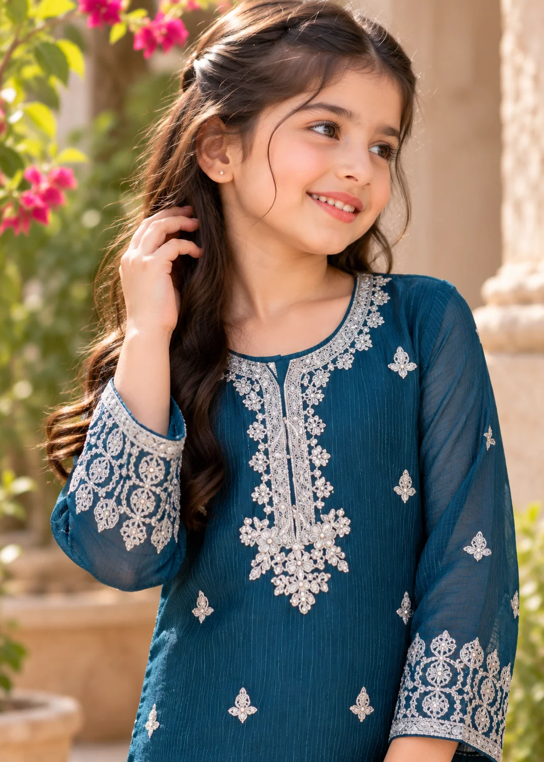 organza Kurta Set in Teal - view 3