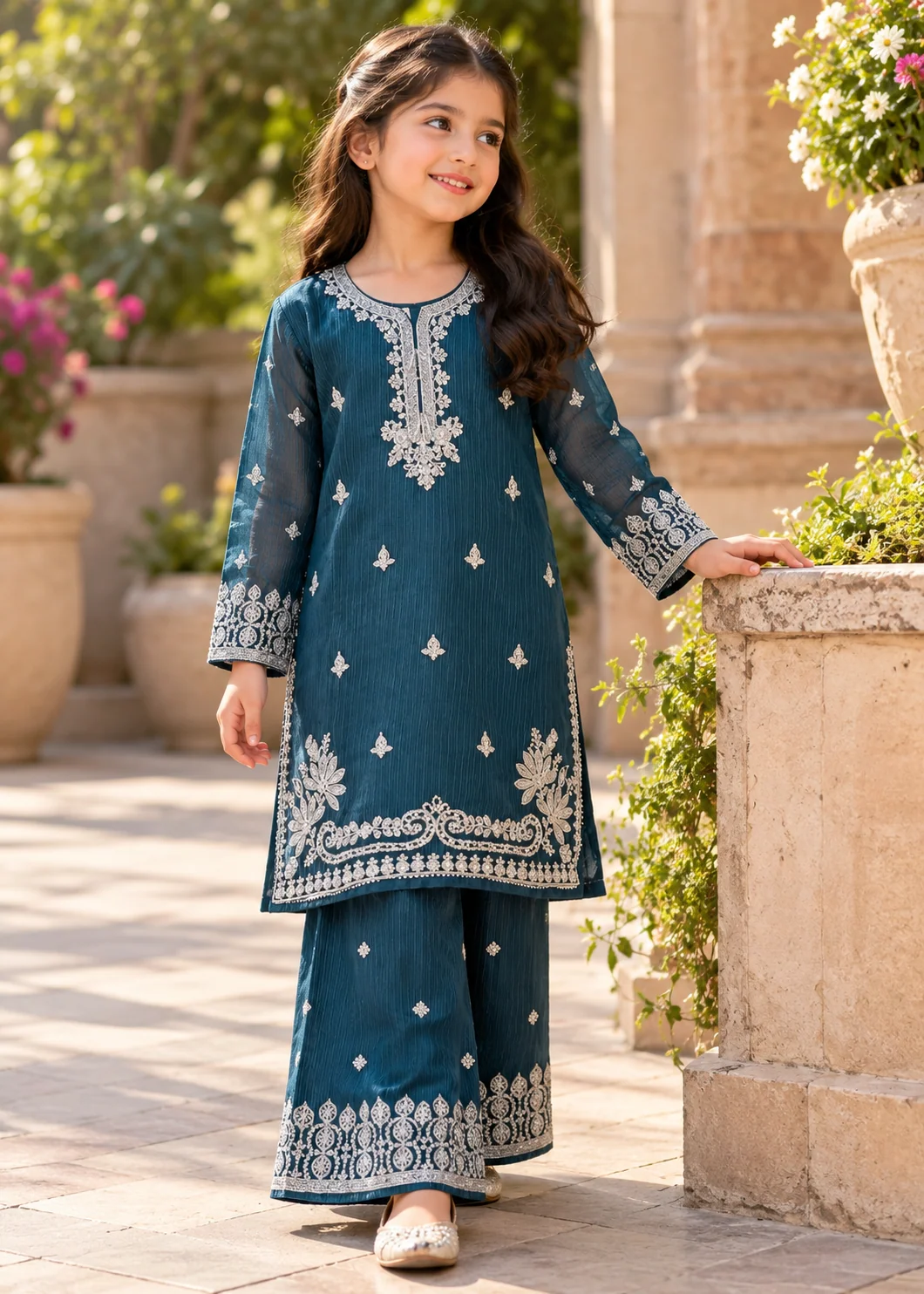 organza Kurta Set in Teal