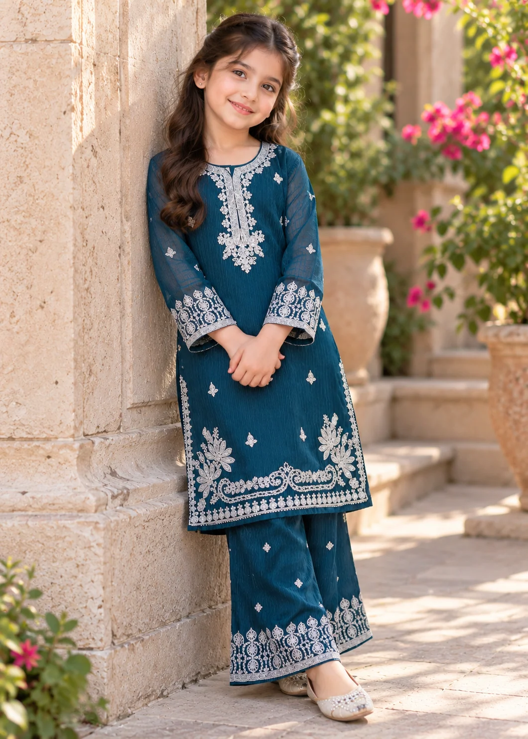 organza Kurta Set in Teal - view 4