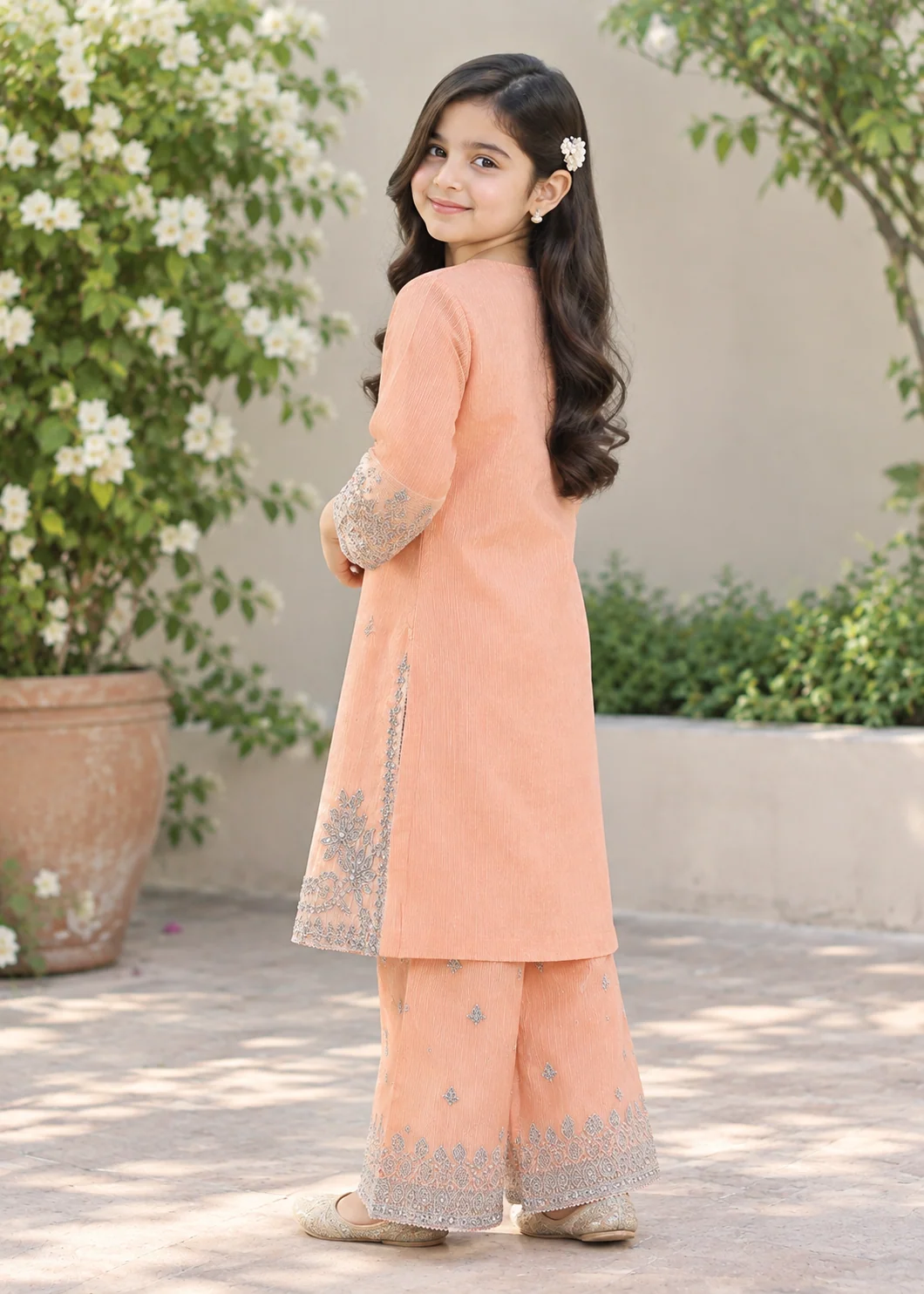 organza Kurta Set in Peach orange - view 4