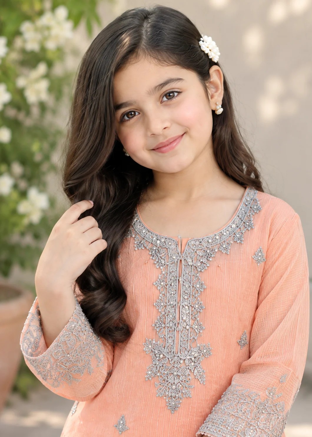 organza Kurta Set in Peach orange - view 3