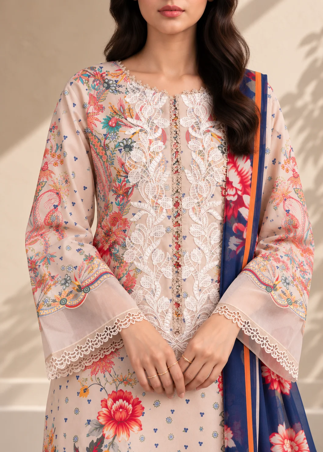 lawn Kurta Set in Beige - view 4