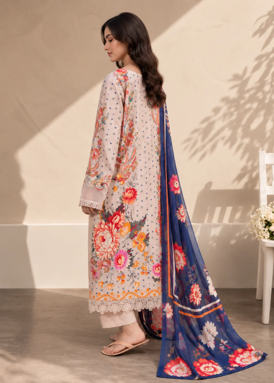 lawn Kurta Set in Beige - view 2