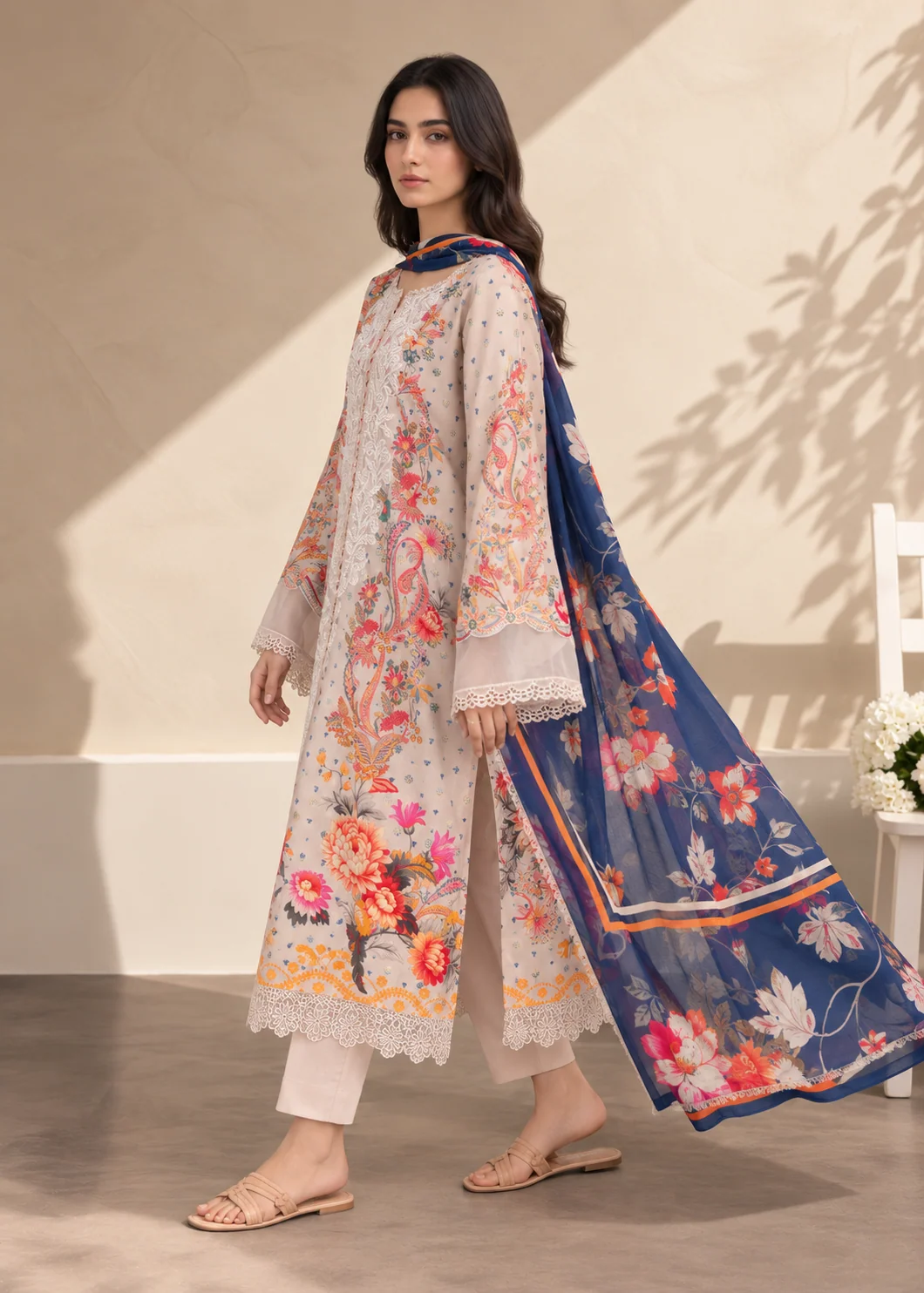 lawn Kurta Set in Beige - view 3