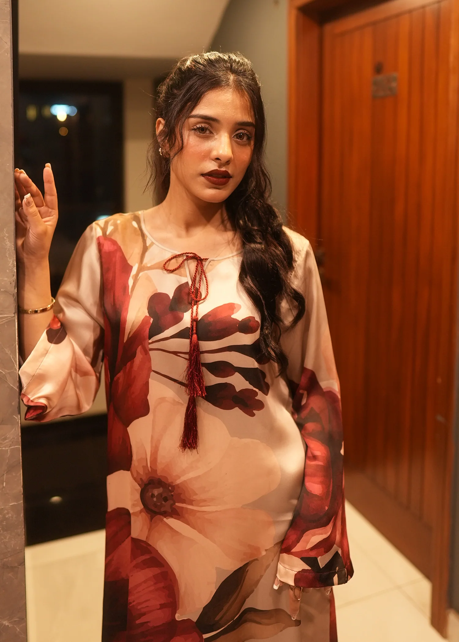 satin silk Kaftan in Multi - view 2