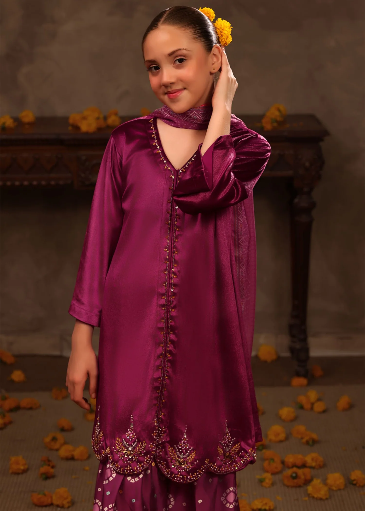velvet Gharara in Magenta haze - view 3