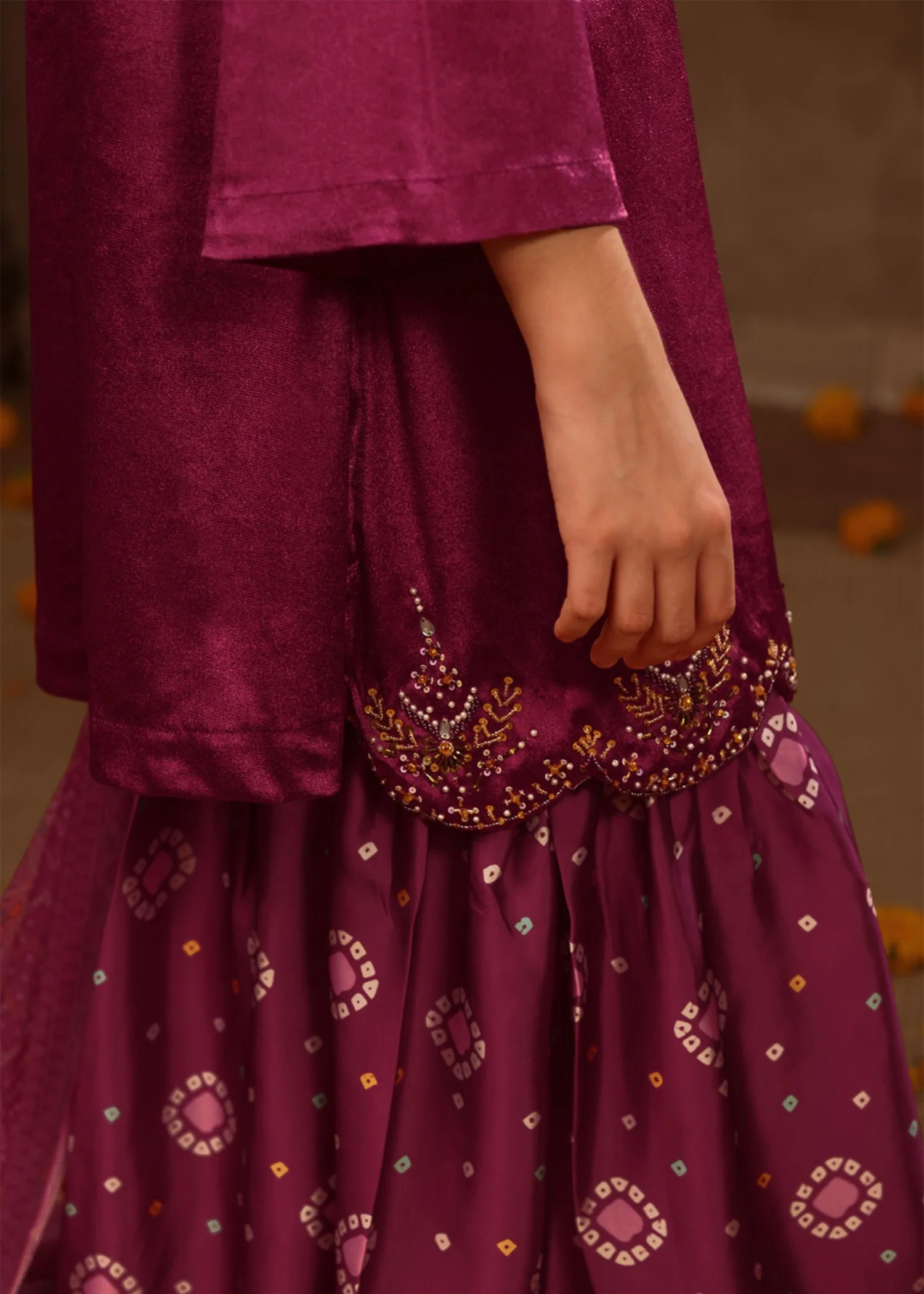 velvet Gharara in Magenta haze - view 2