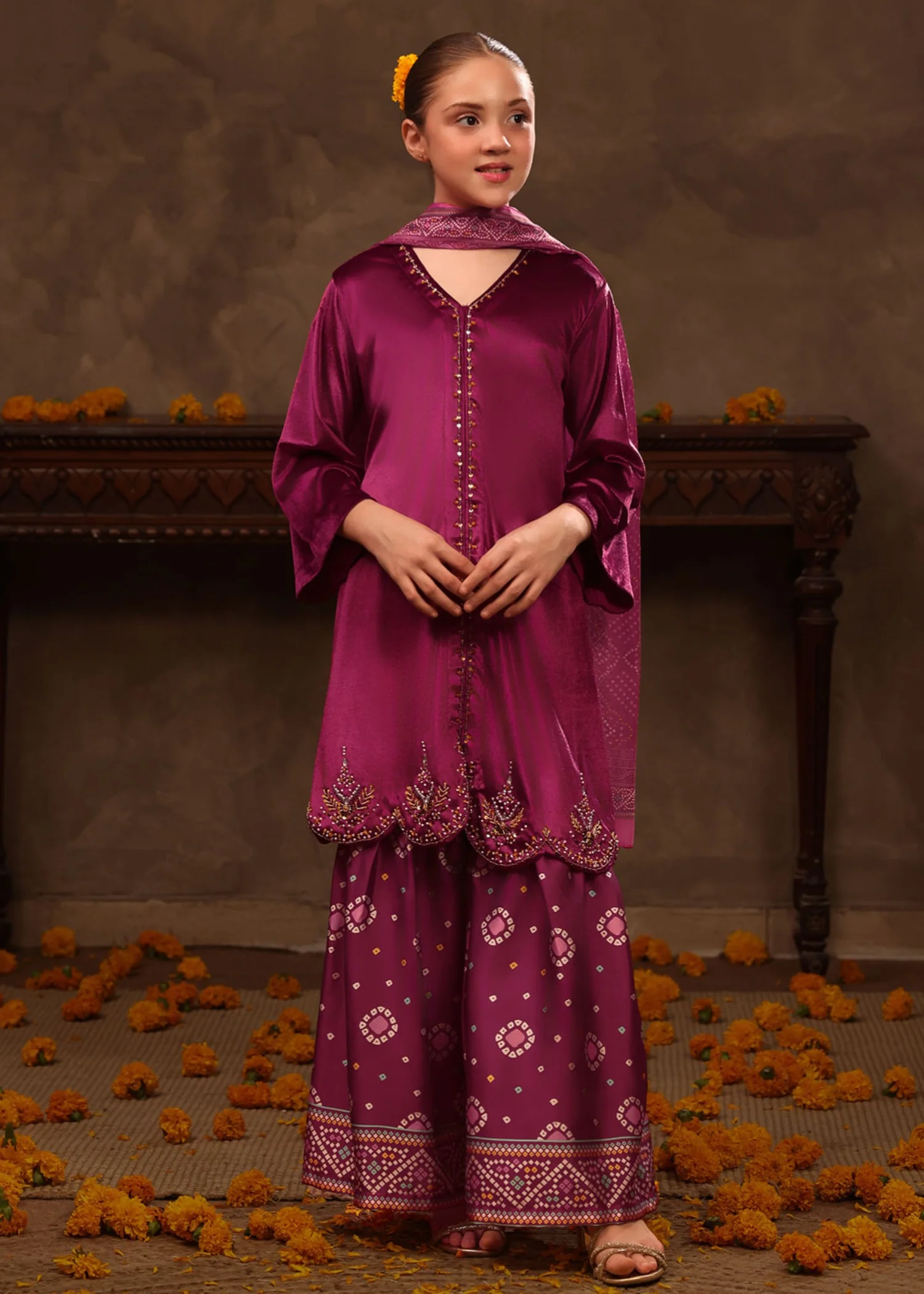 velvet Gharara in Magenta haze