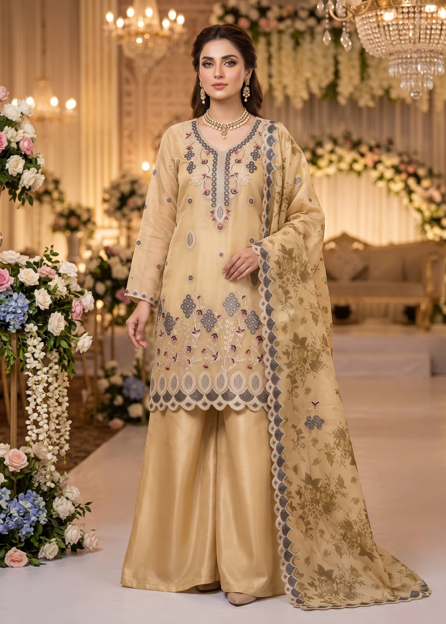 organza Unstitched in Gold