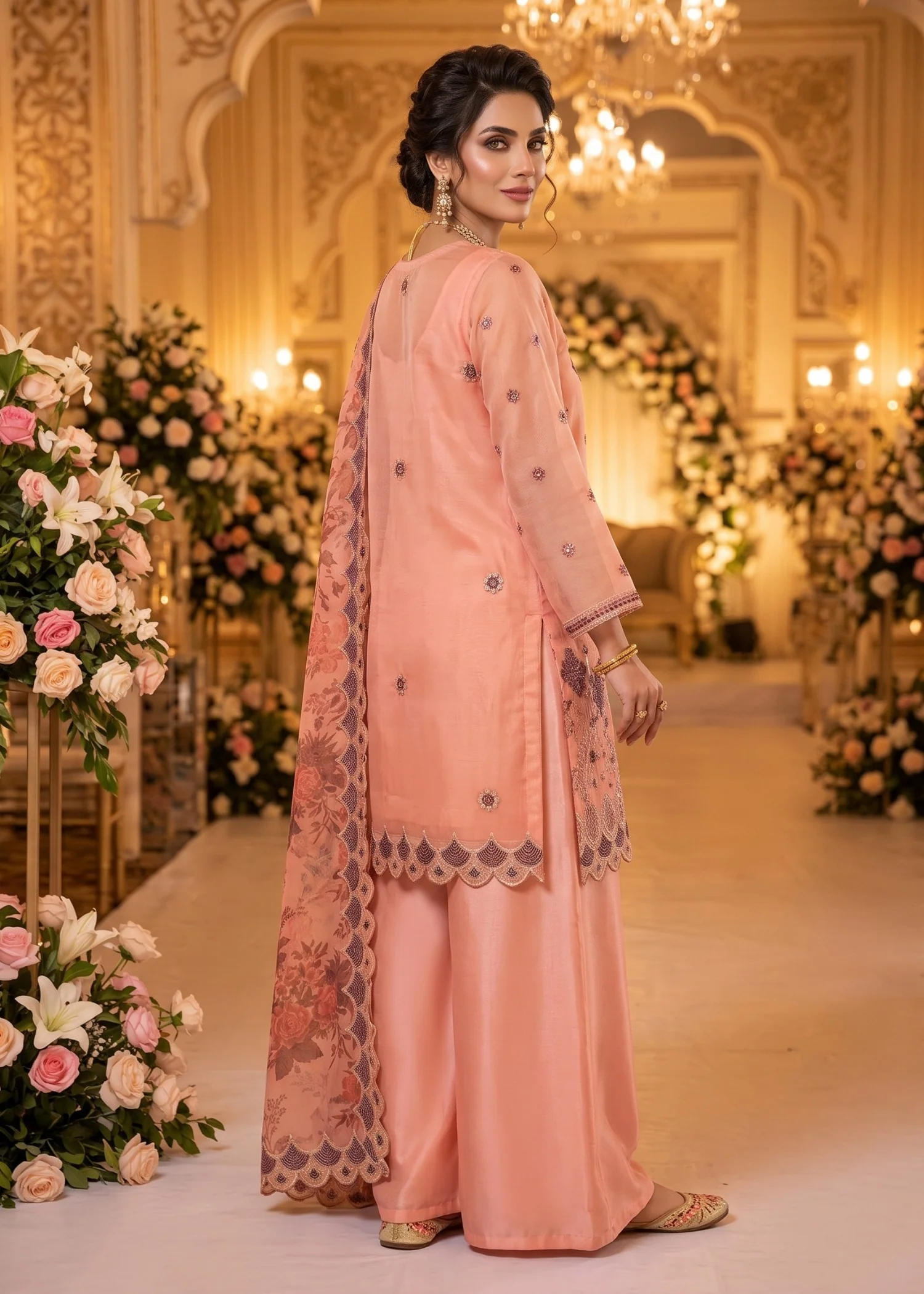 organza Unstitched in Peach pink - view 3
