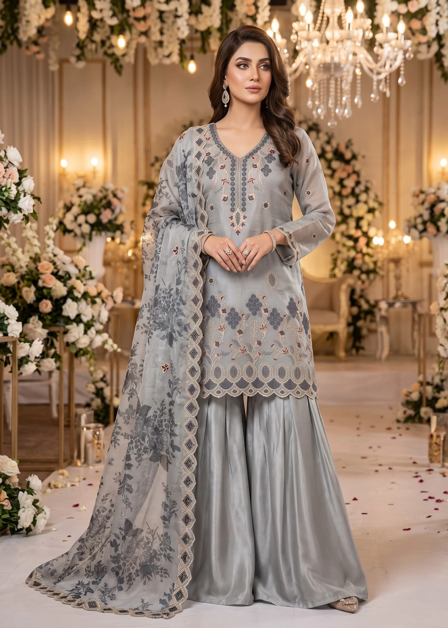 organza Unstitched in Grey