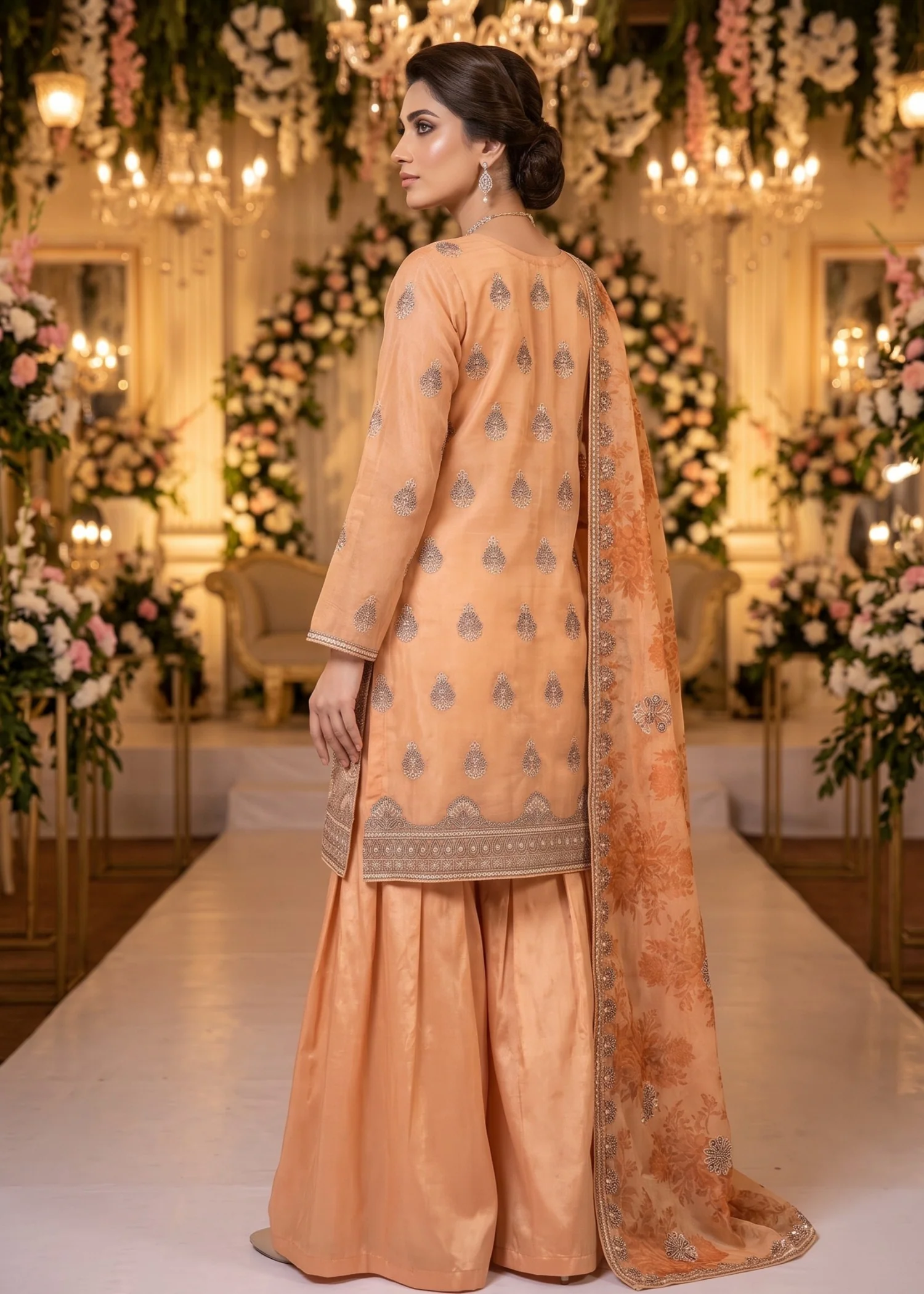 organza Unstitched in Peach orange - view 3