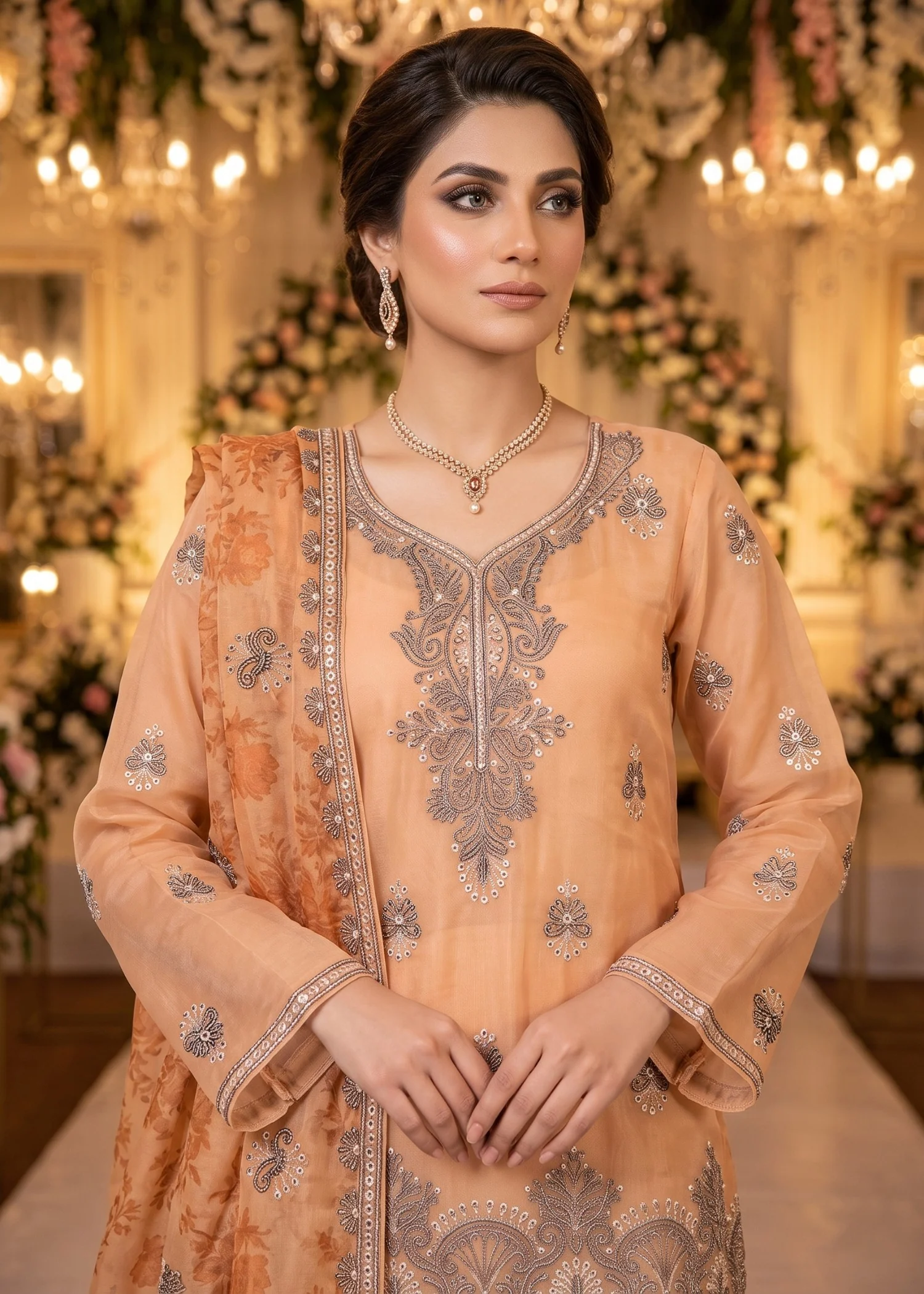 organza Unstitched in Peach orange - view 2