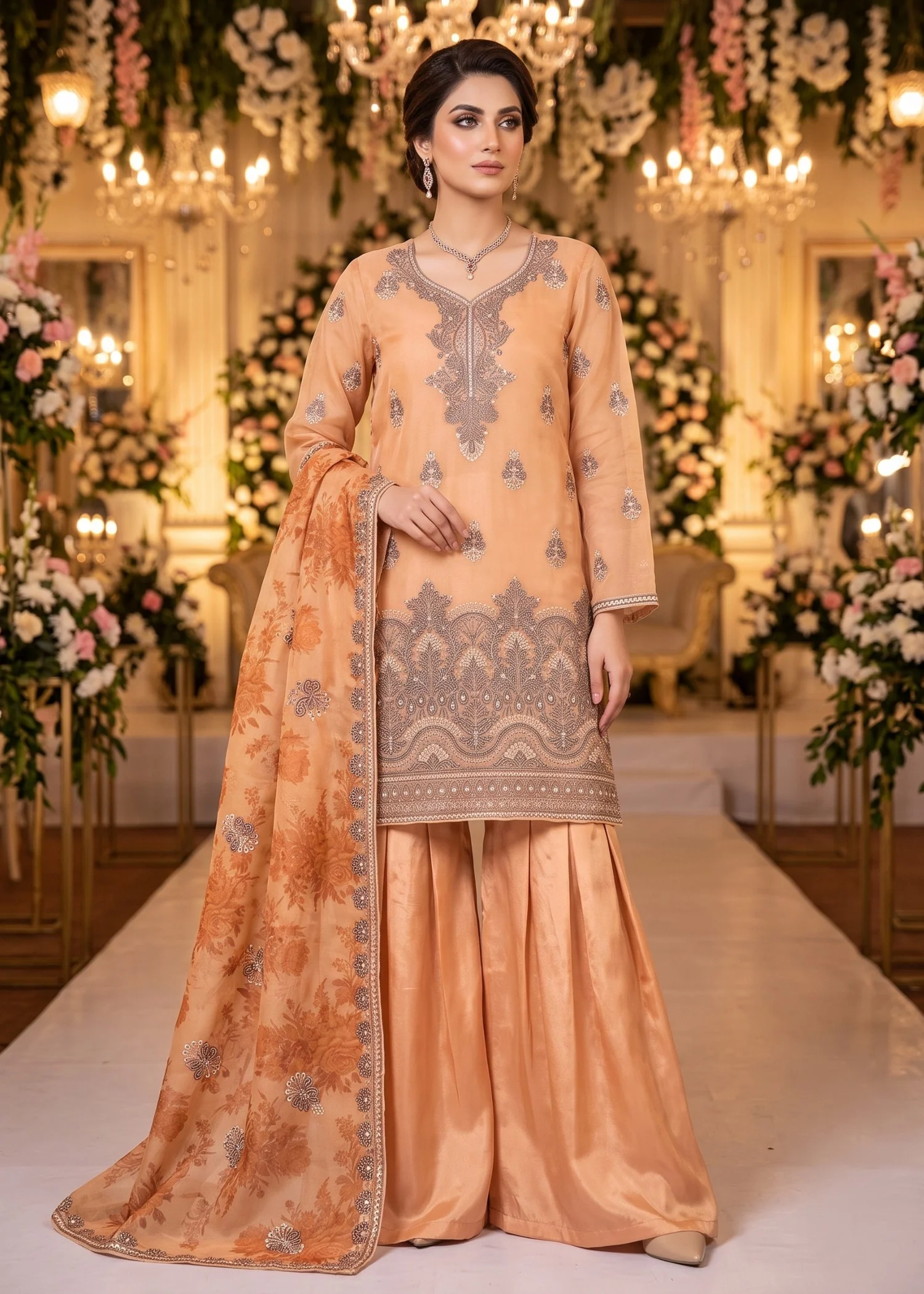 organza Unstitched in Peach orange
