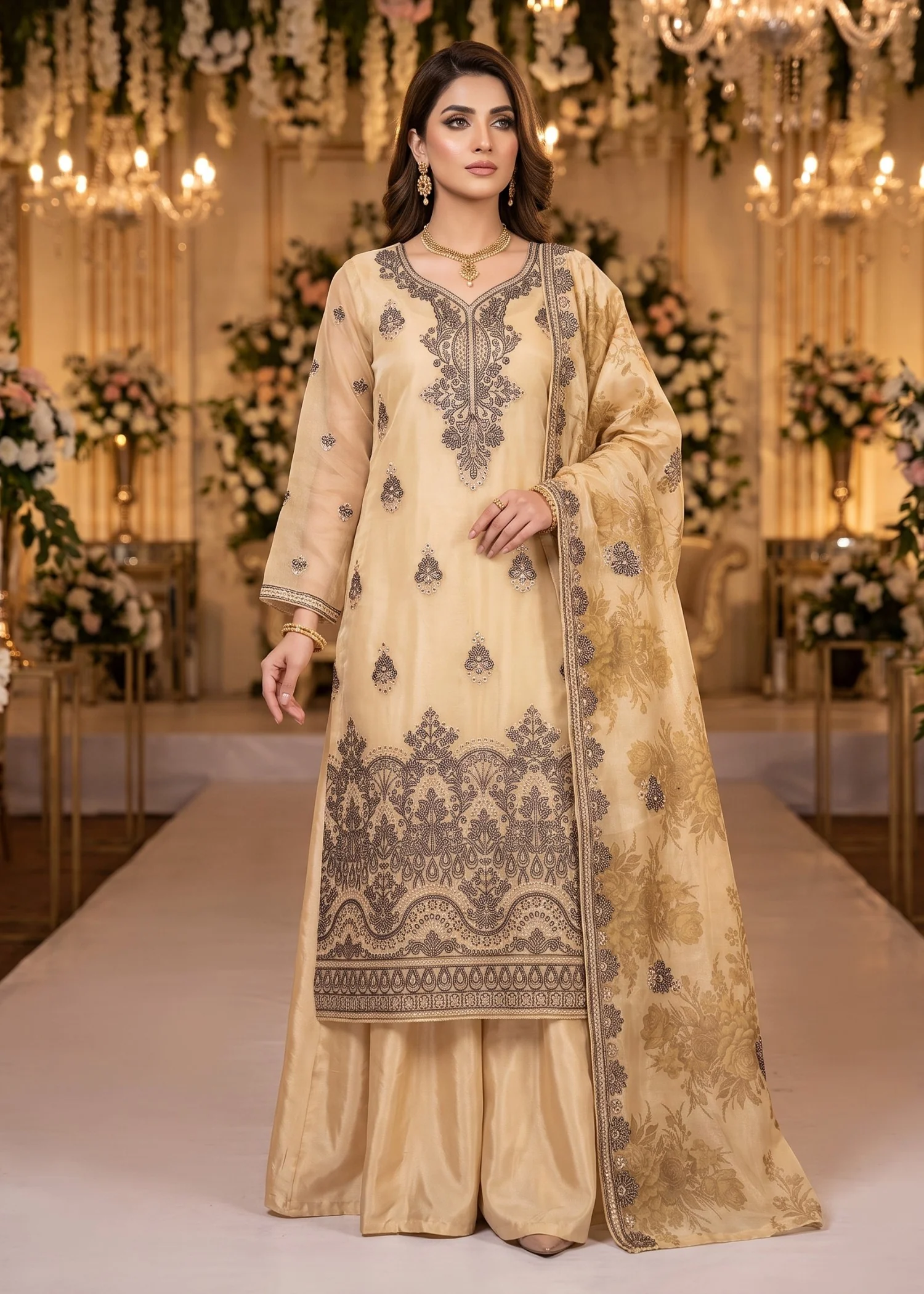 organza Unstitched in Gold