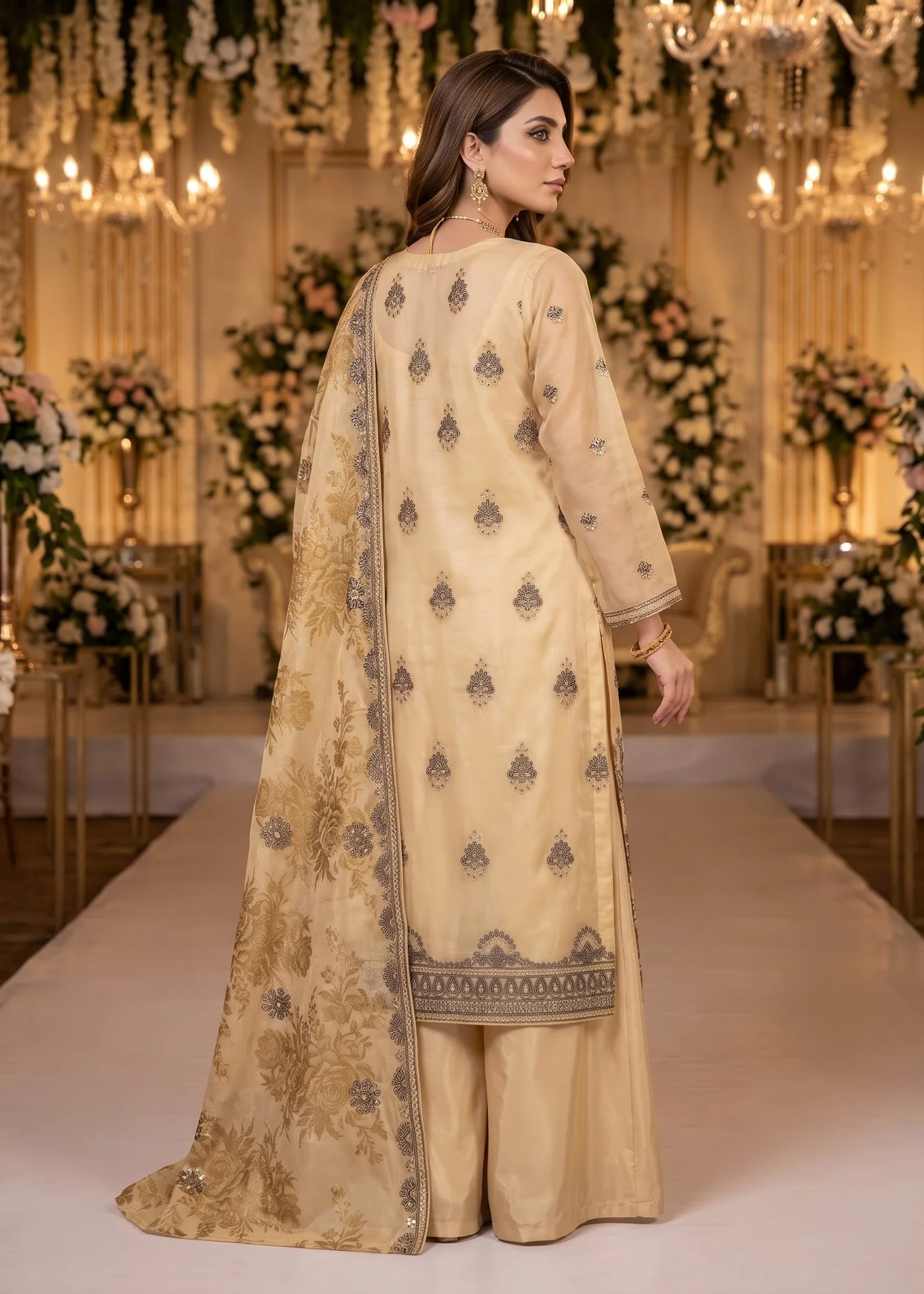 organza Unstitched in Gold - view 2