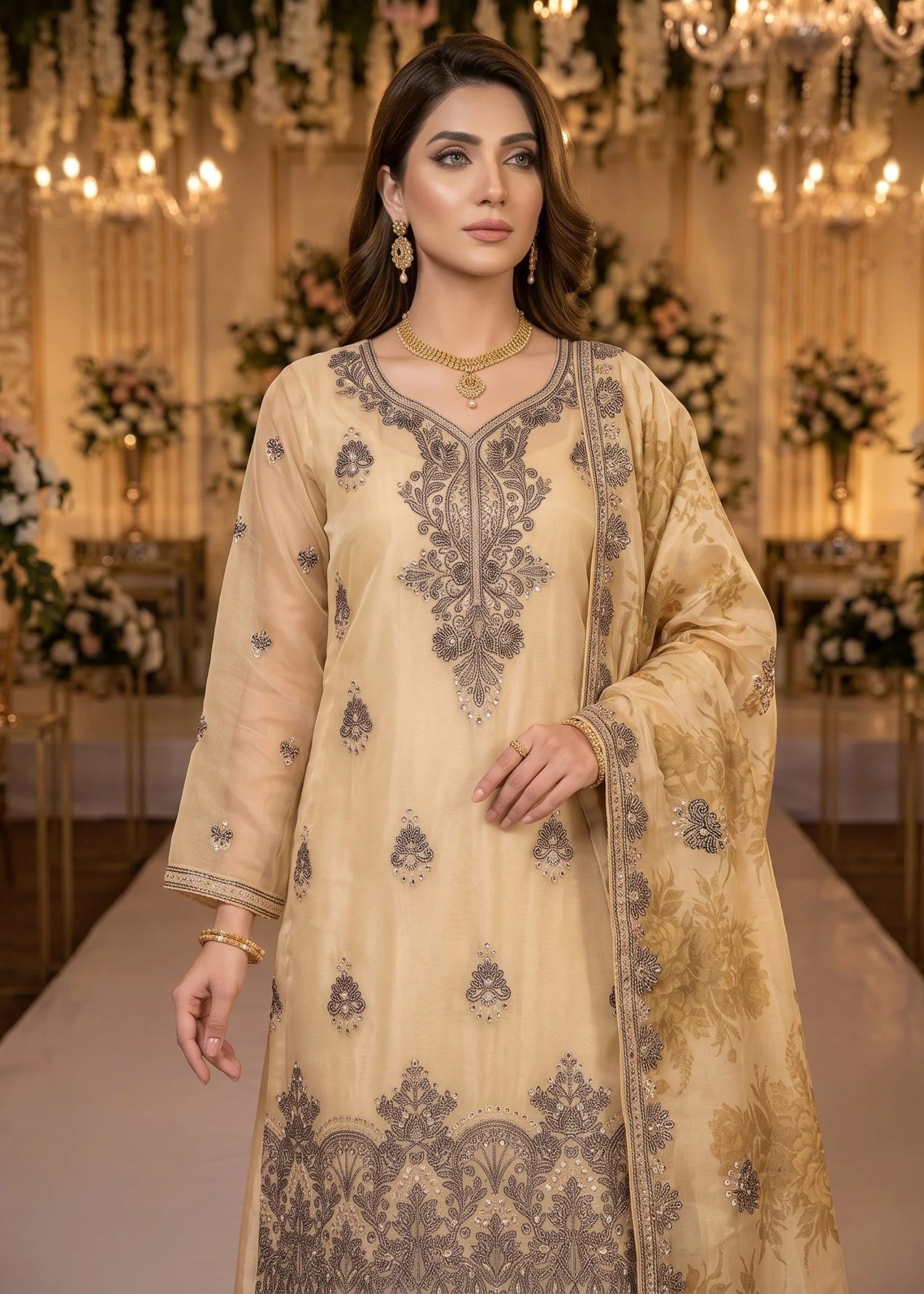 organza Unstitched in Gold - view 3
