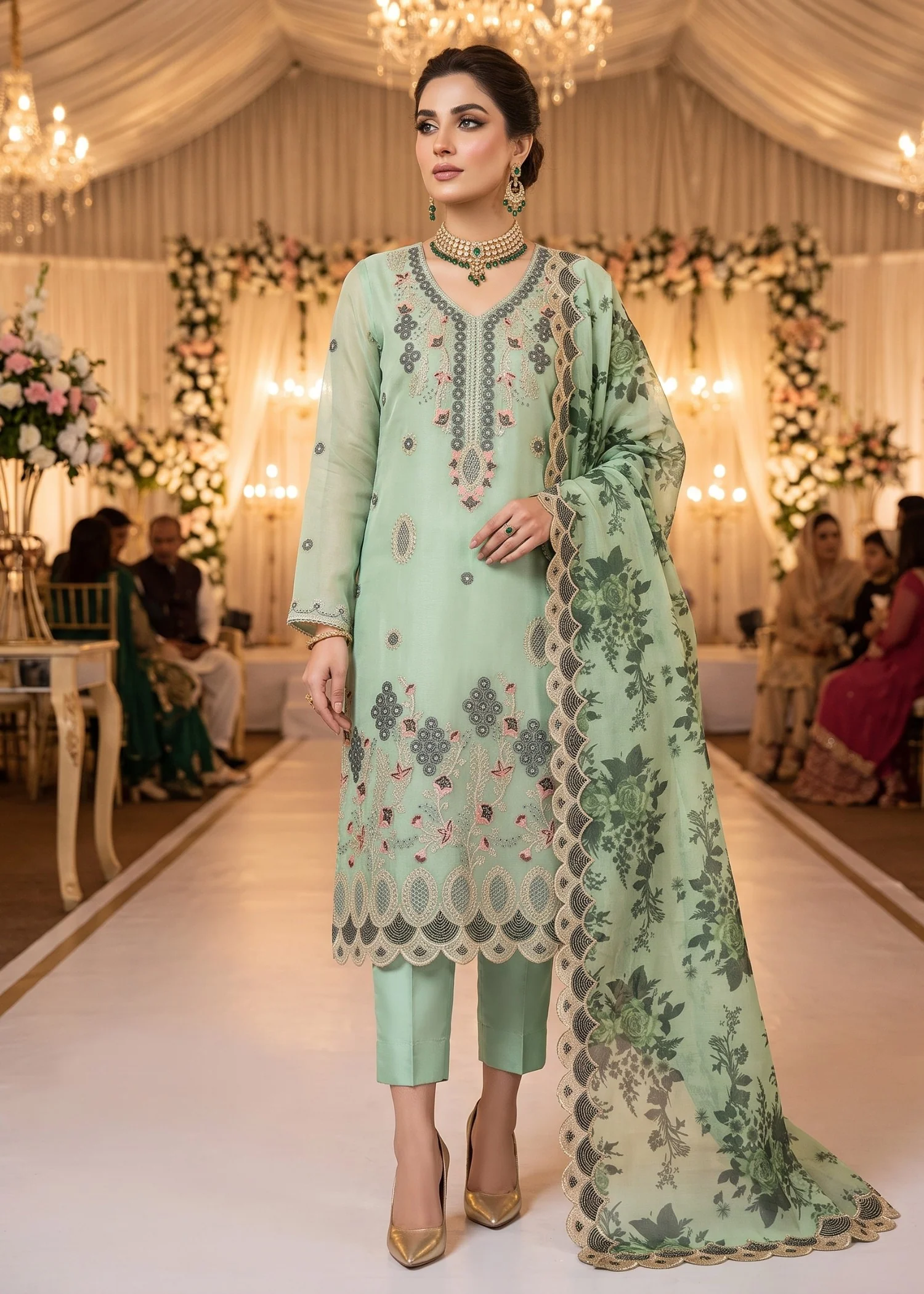 organza Unstitched in Mint green - view 2