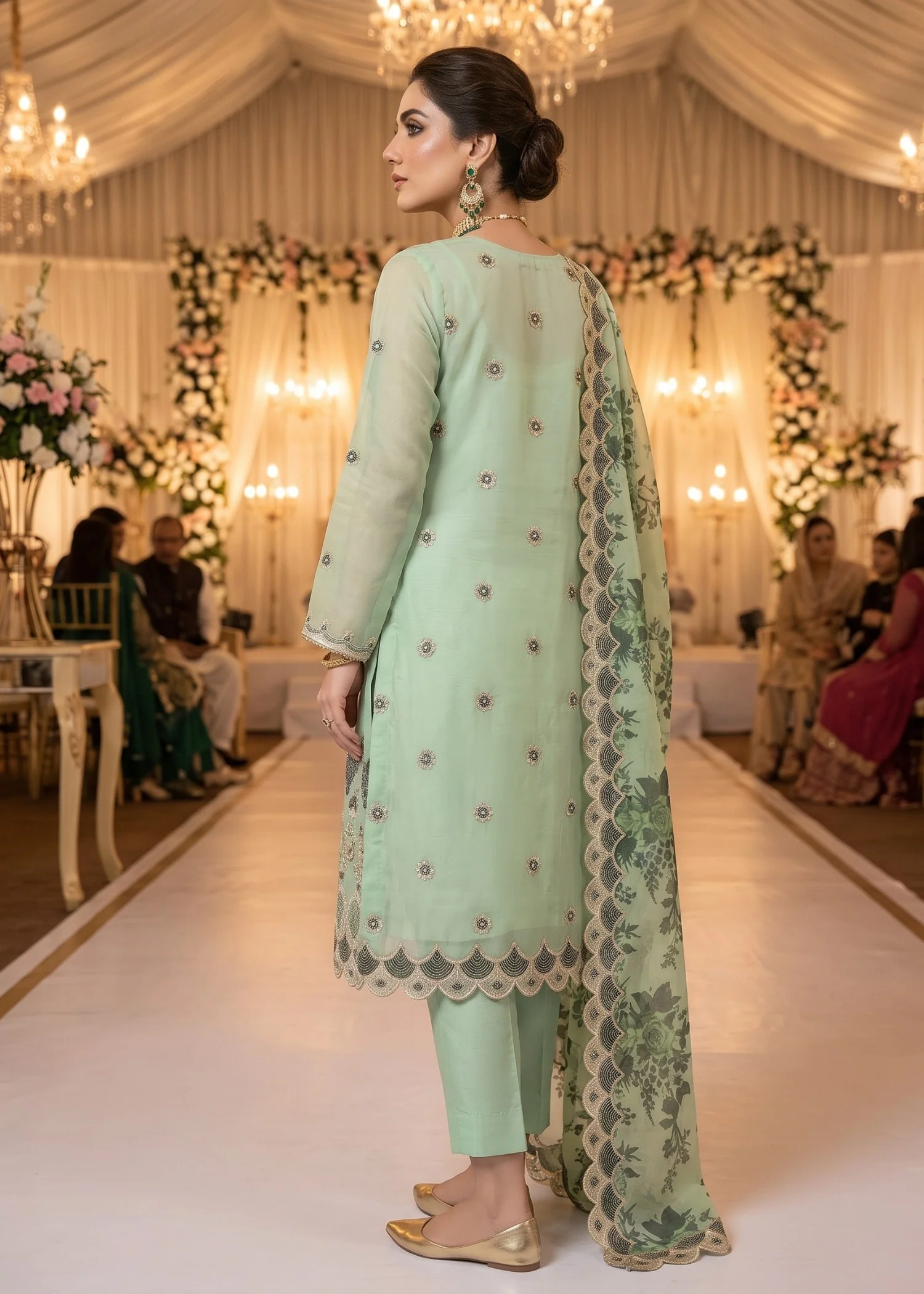 organza Unstitched in Mint green - view 5