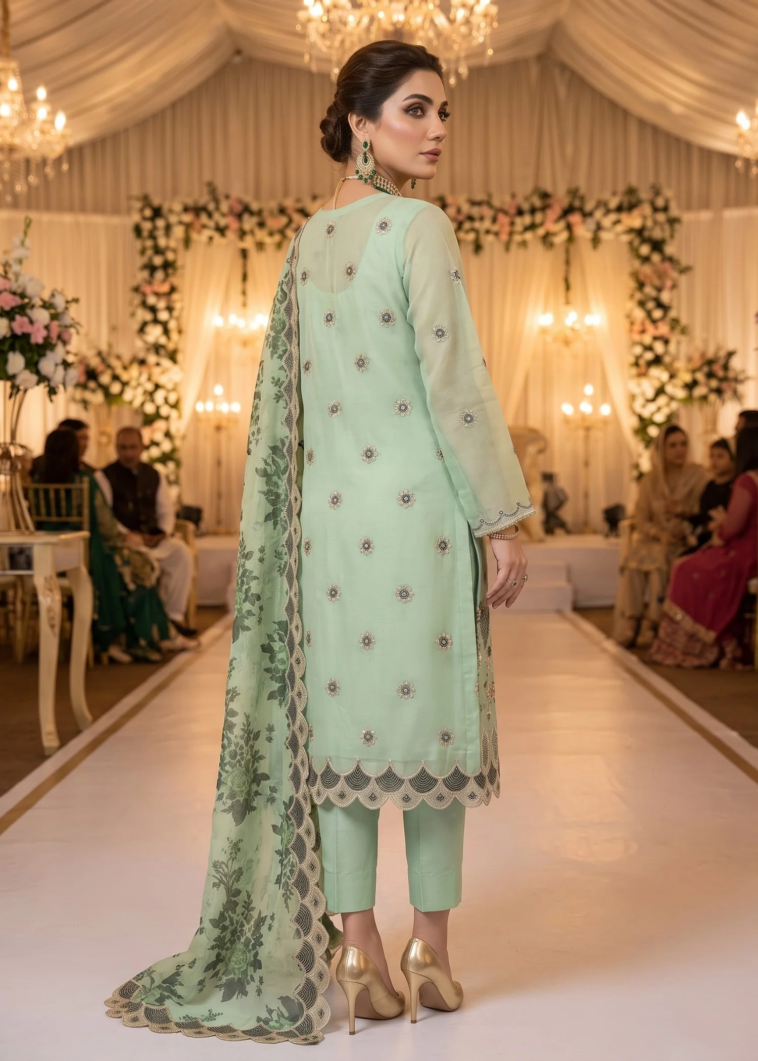 organza Unstitched in Mint green - view 3