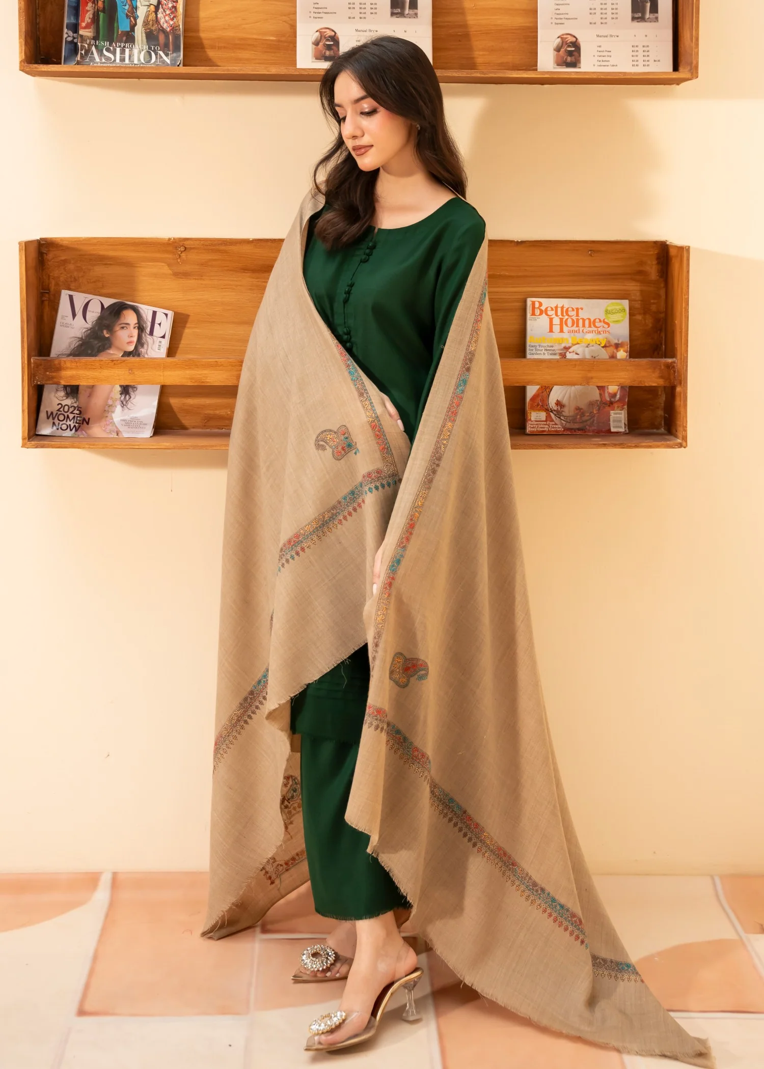 Shawl in Beige Color by - Trendy Women Shawl KXE6138