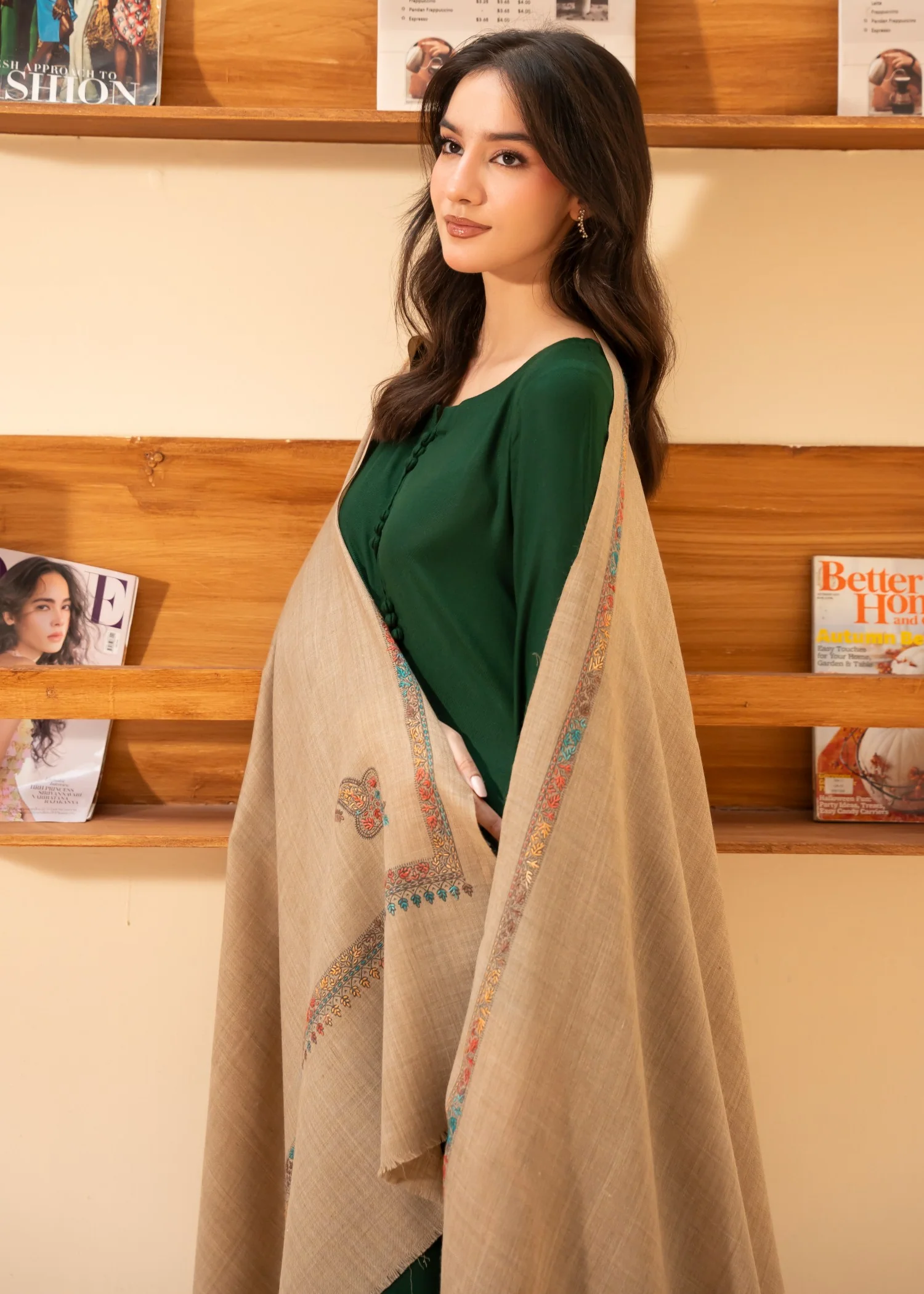Shawl in Beige Color by - Trendy Women Shawl KXE6138 - view 2