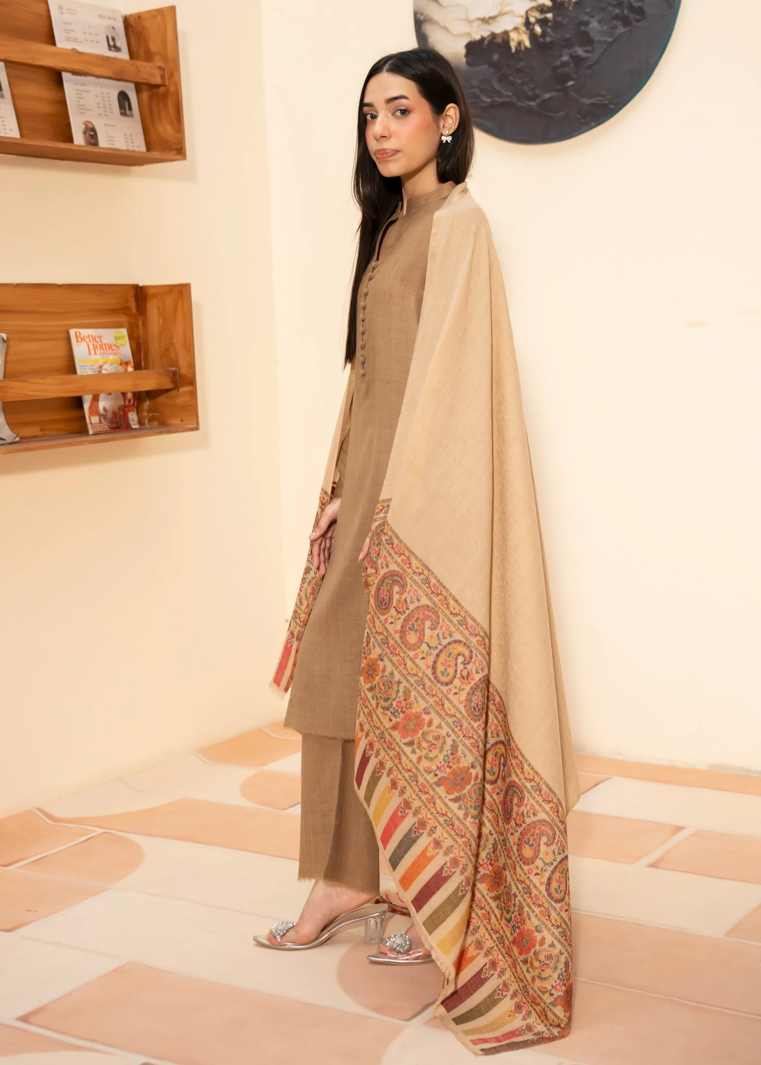 Shawl in Beige Color by - Trendy Women Shawl BOR2983 - view 3