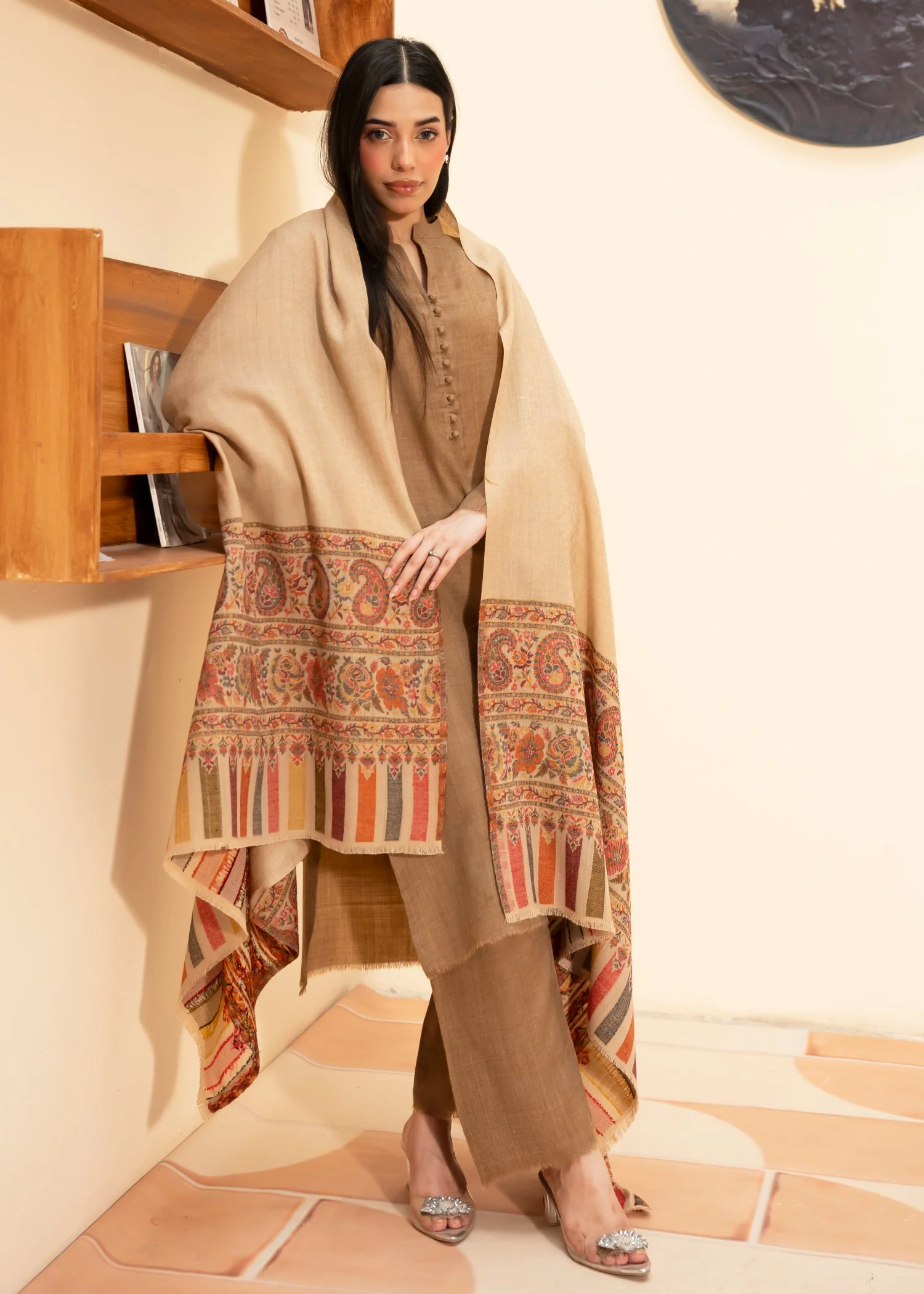 Shawl in Beige Color by - Trendy Women Shawl BOR2983 - view 4