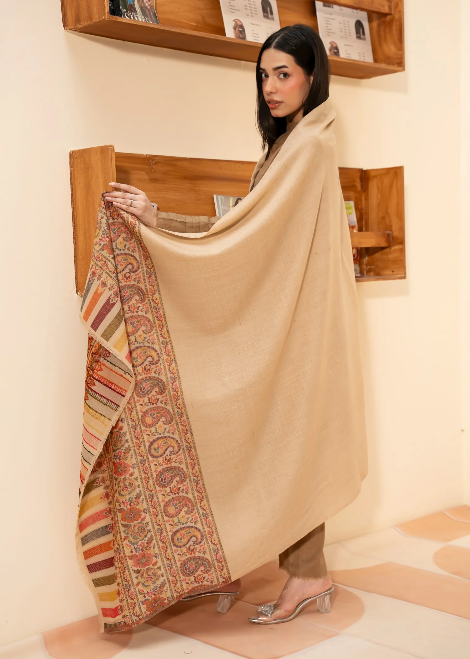 Shawl in Beige Color by - Trendy Women Shawl BOR2983 - view 5