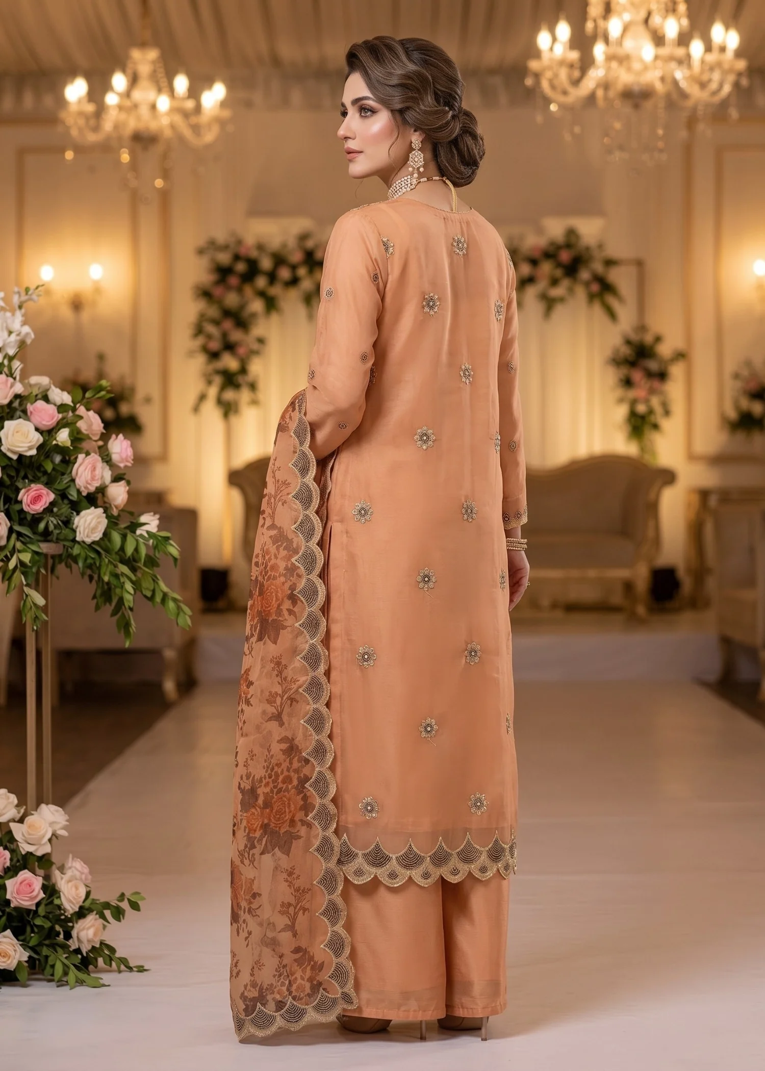 organza Unstitched in Rust orange - view 5