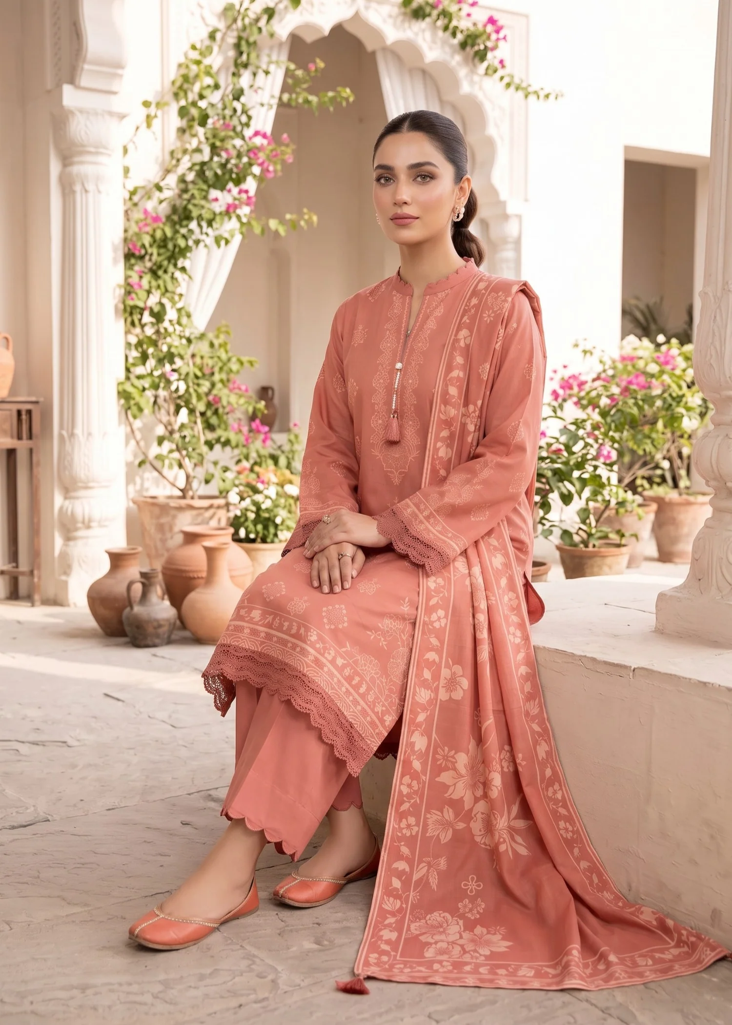 cashmere wool Unstitched in Peach pink - view 5