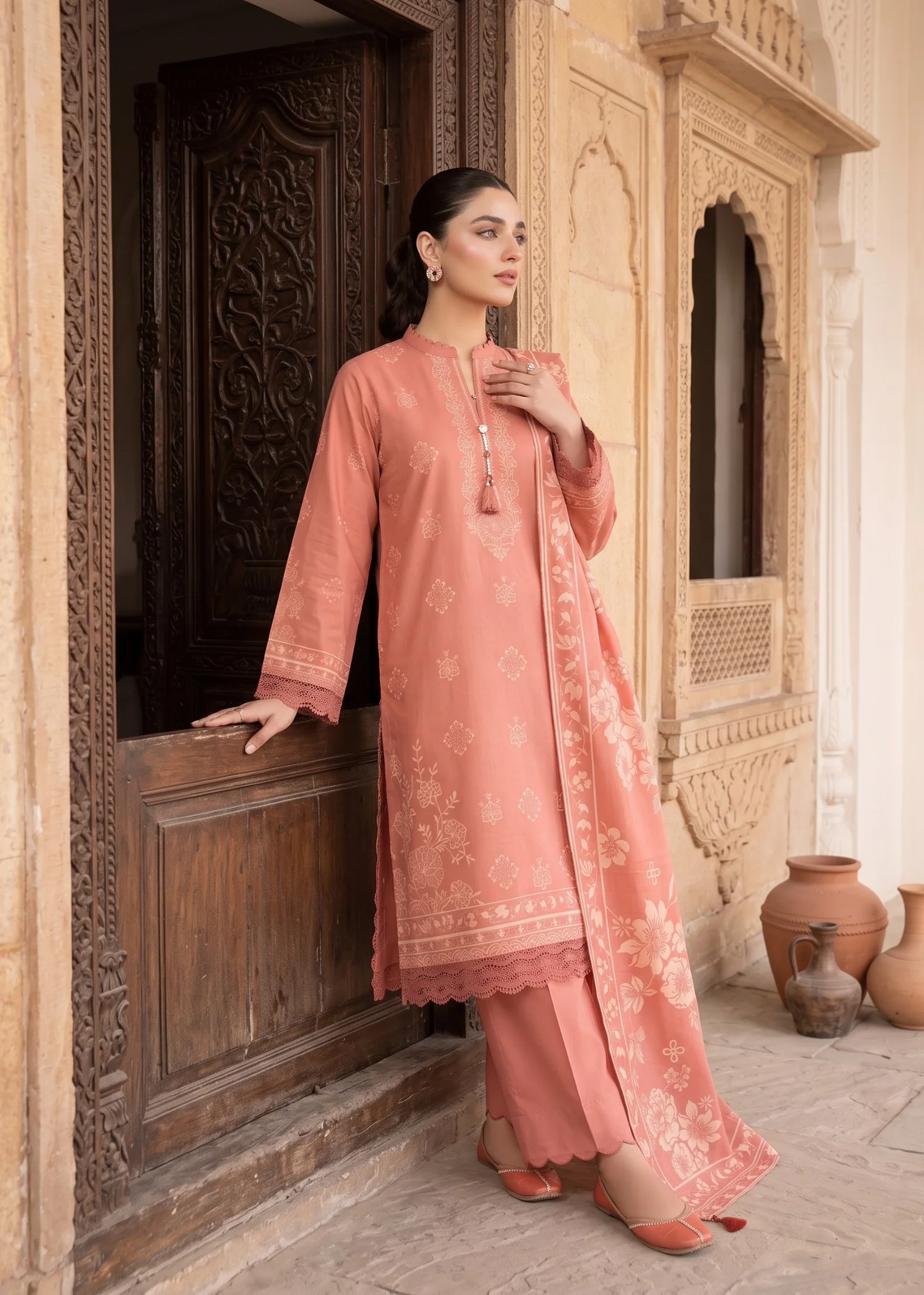 cashmere wool Unstitched in Peach pink - view 4