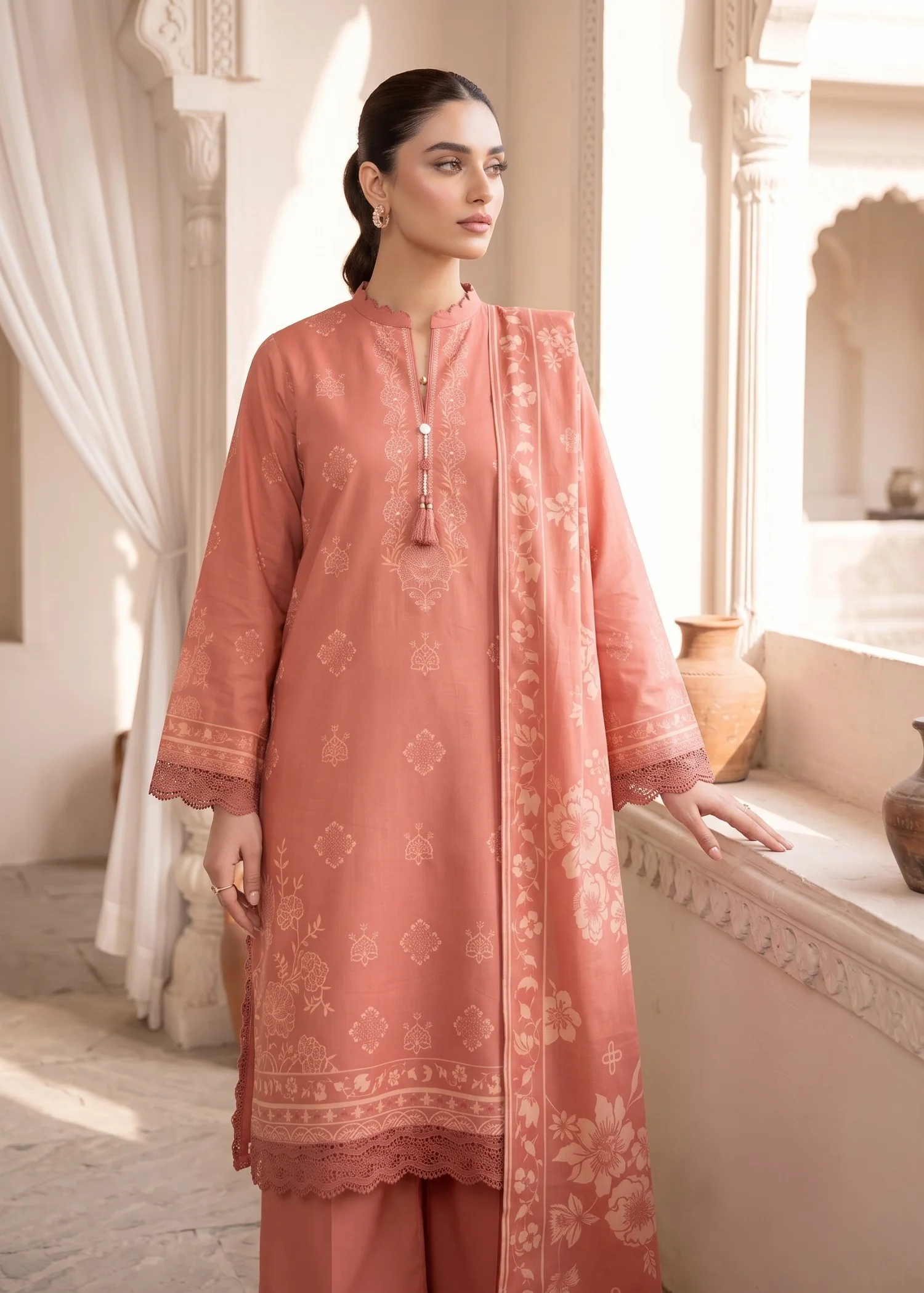 cashmere wool Unstitched in Peach pink - view 3