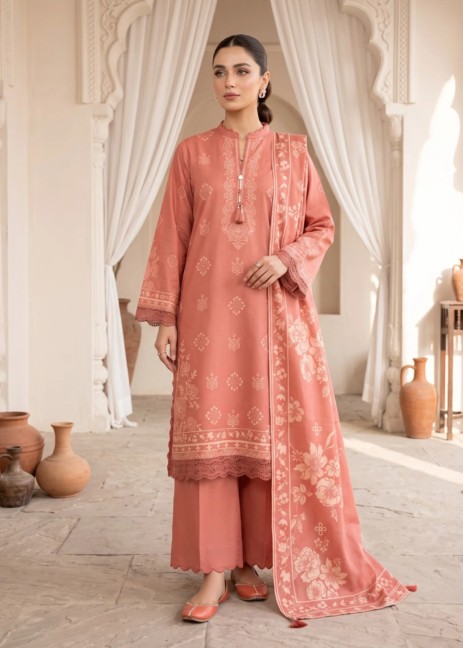 cashmere wool Unstitched in Peach pink